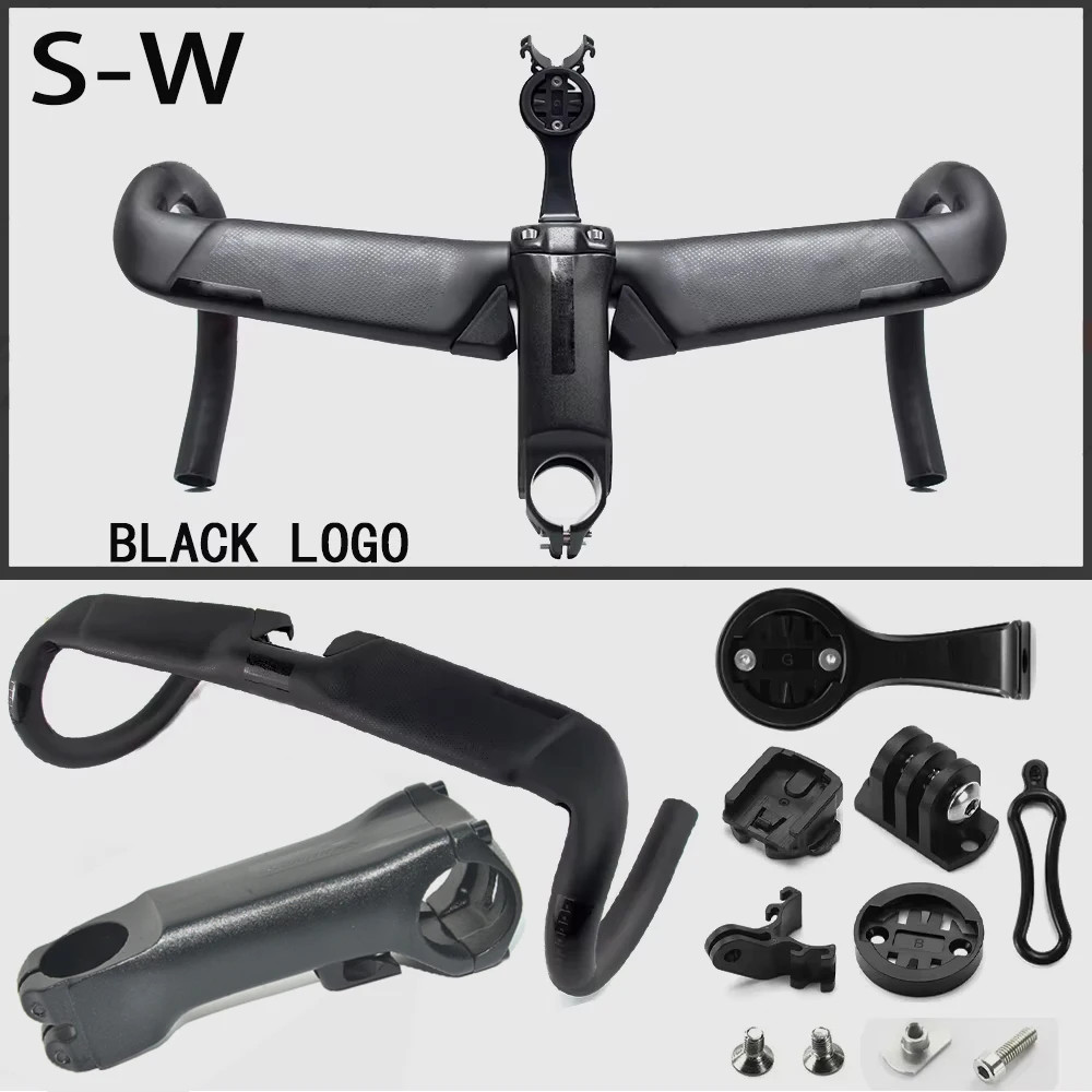 Carbon Fiber Road Bike Handlebar 31.8mm 380-440mm + Alloy Stem 80-120mm
