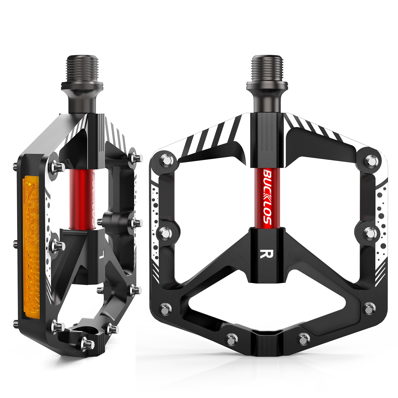 Reflective Pedal MTB Flat Platform Pedal 9/16″ DU Bearing Aluminum For Shimano