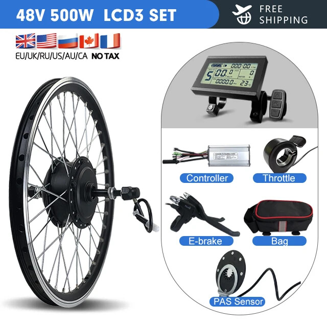 36V 48V 500W E-bike Conversion Kit Brushless Gear Rear Rotate Hub Motor Wheel