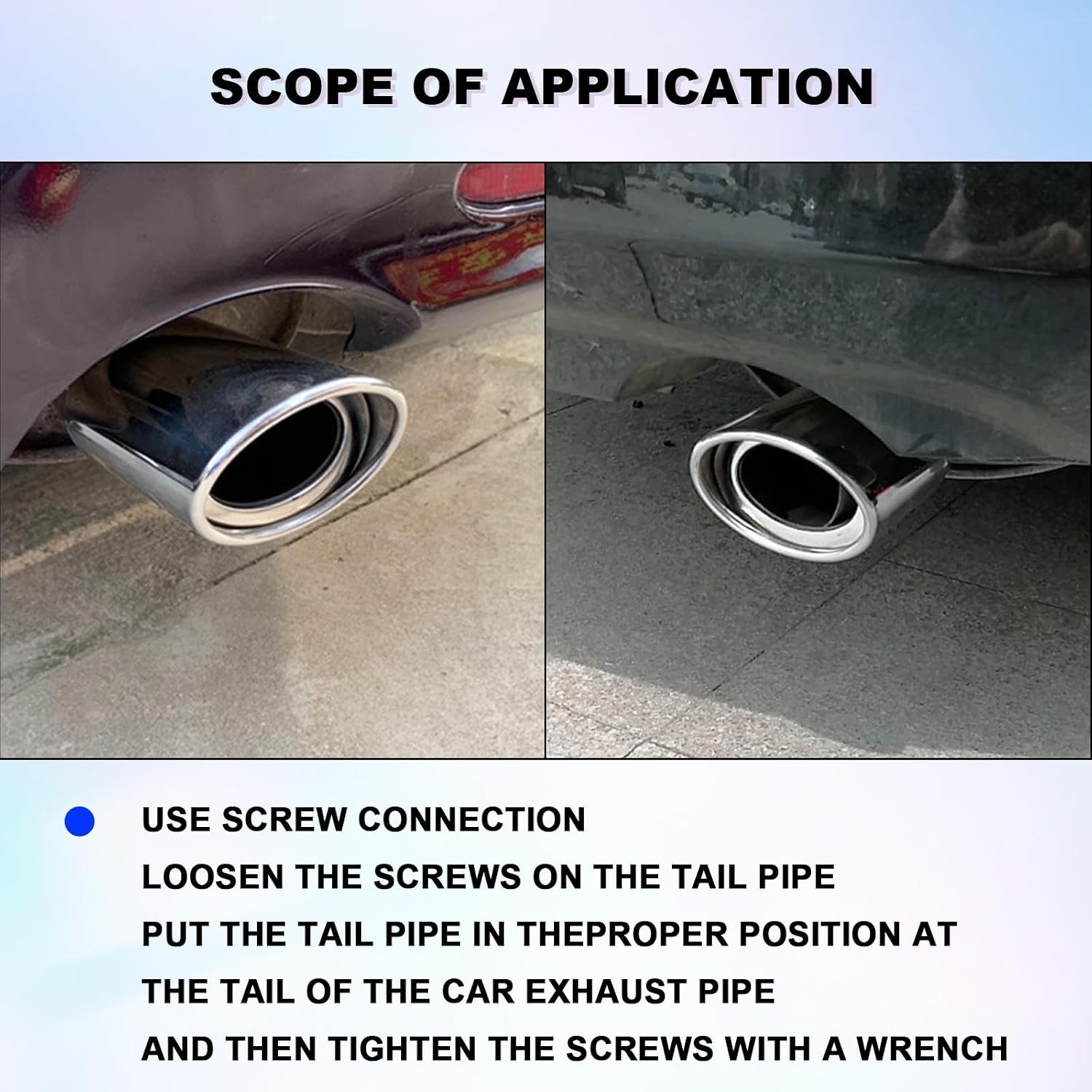 Stainless Steel Car Exhaust Tip 2.5″-3.3″ Adjustable Chrome Silver Straight