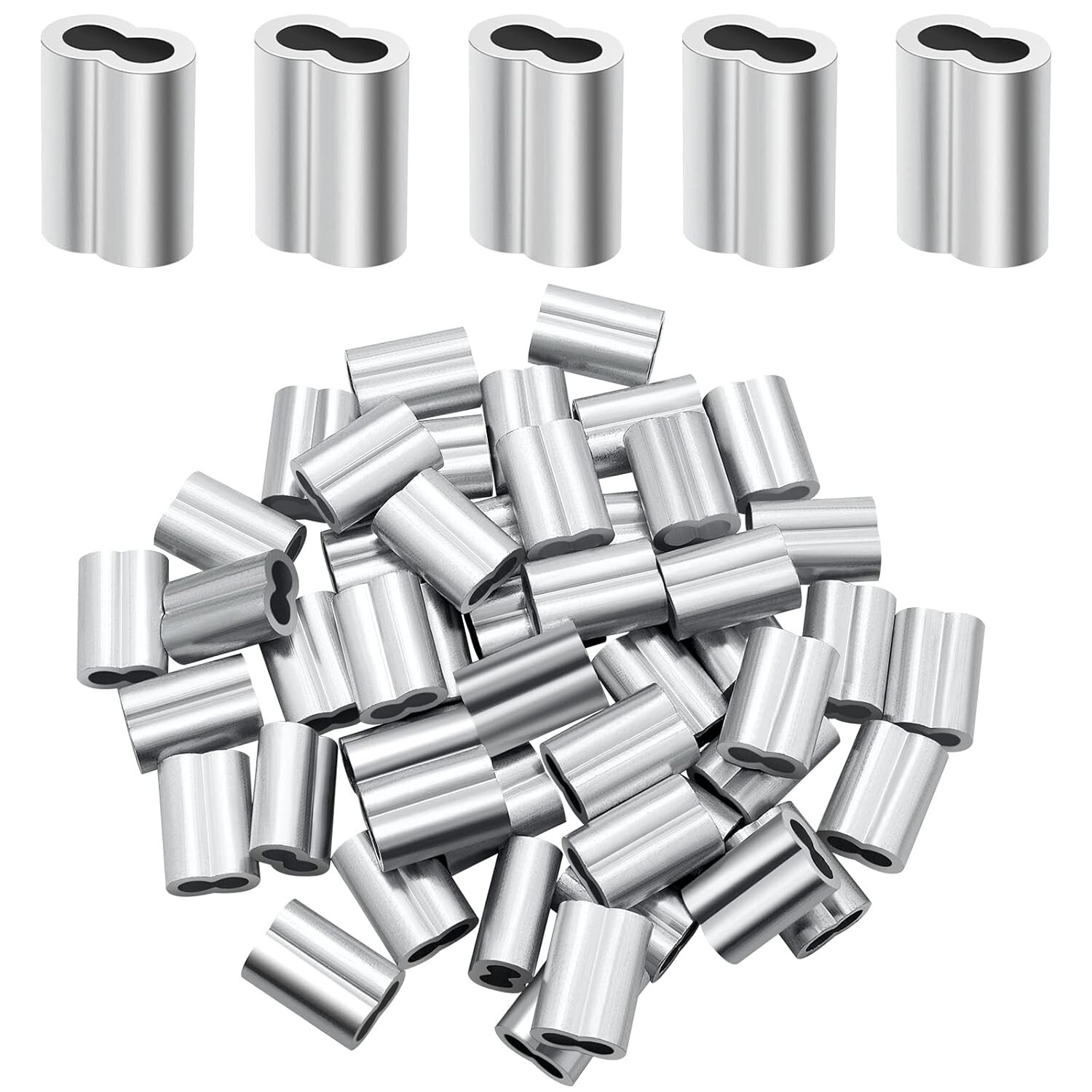 Aluminum Crimping Loop Sleeves 1/4 inch 6mm Cable Ferrule Wire Rope 30pcs