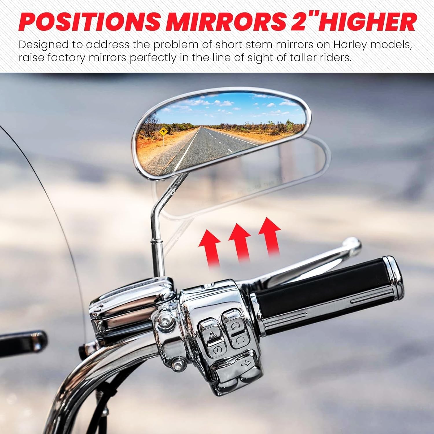 2″ Motorcycle Mirror Risers Height Extender Adapters Kit compatible with Harley
