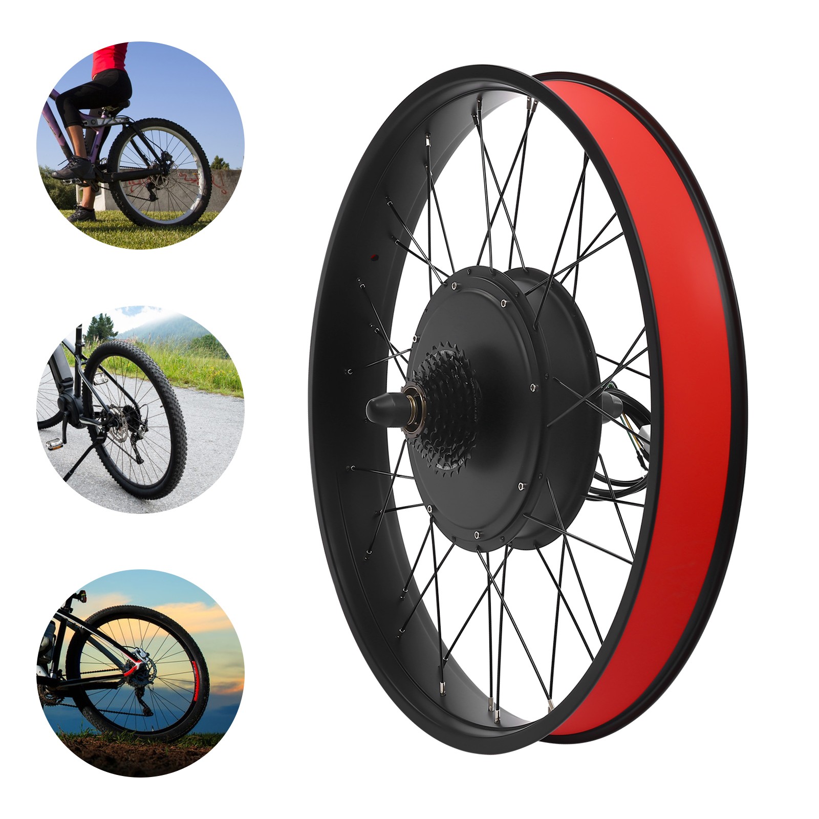 26″ Electric Bicycle Conversion Kit Fat Tire E-Bike Rear Hub Motor LCD 48V 1000W