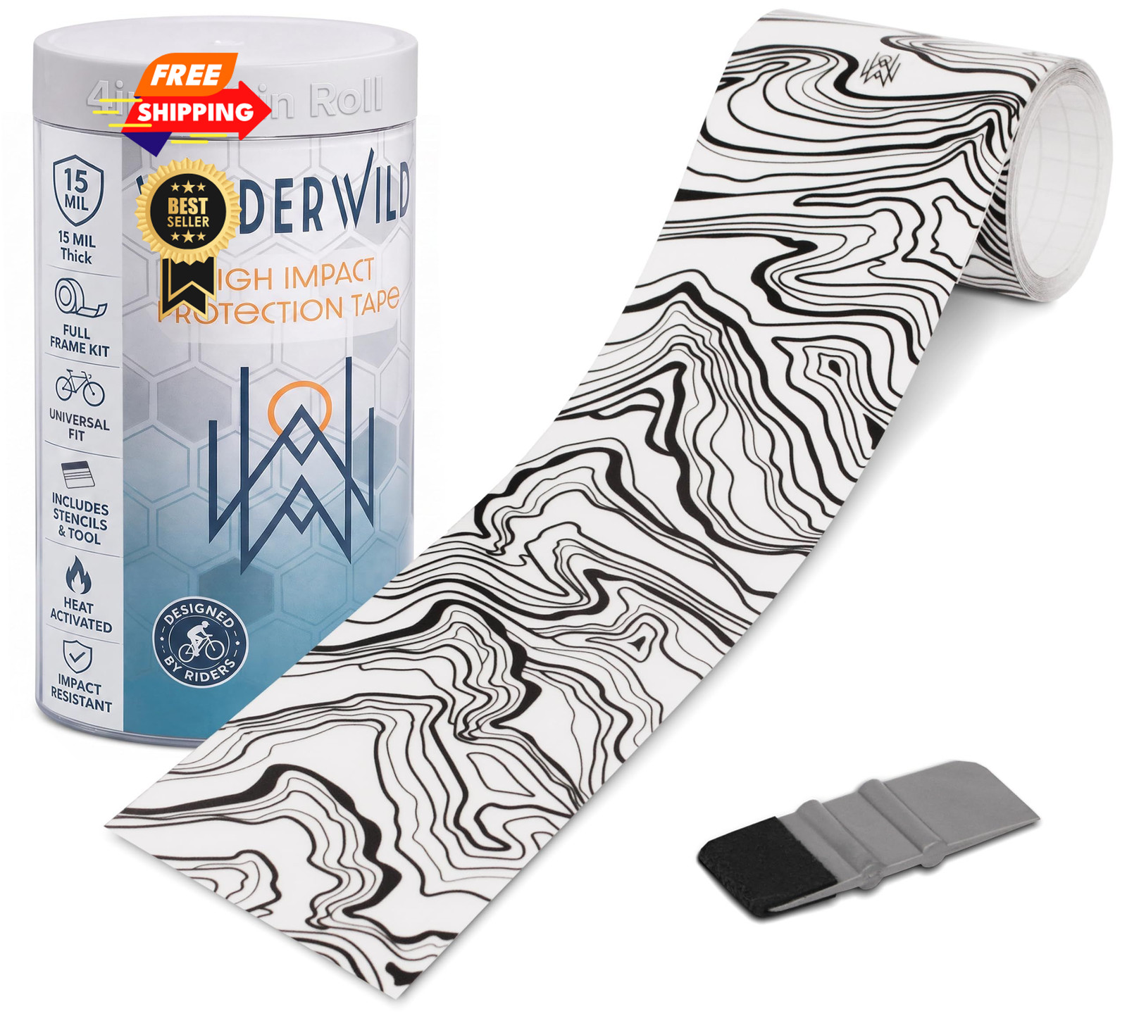 WilderWild Bike Frame Protection Tape- Universal, Topographic Marble Matte