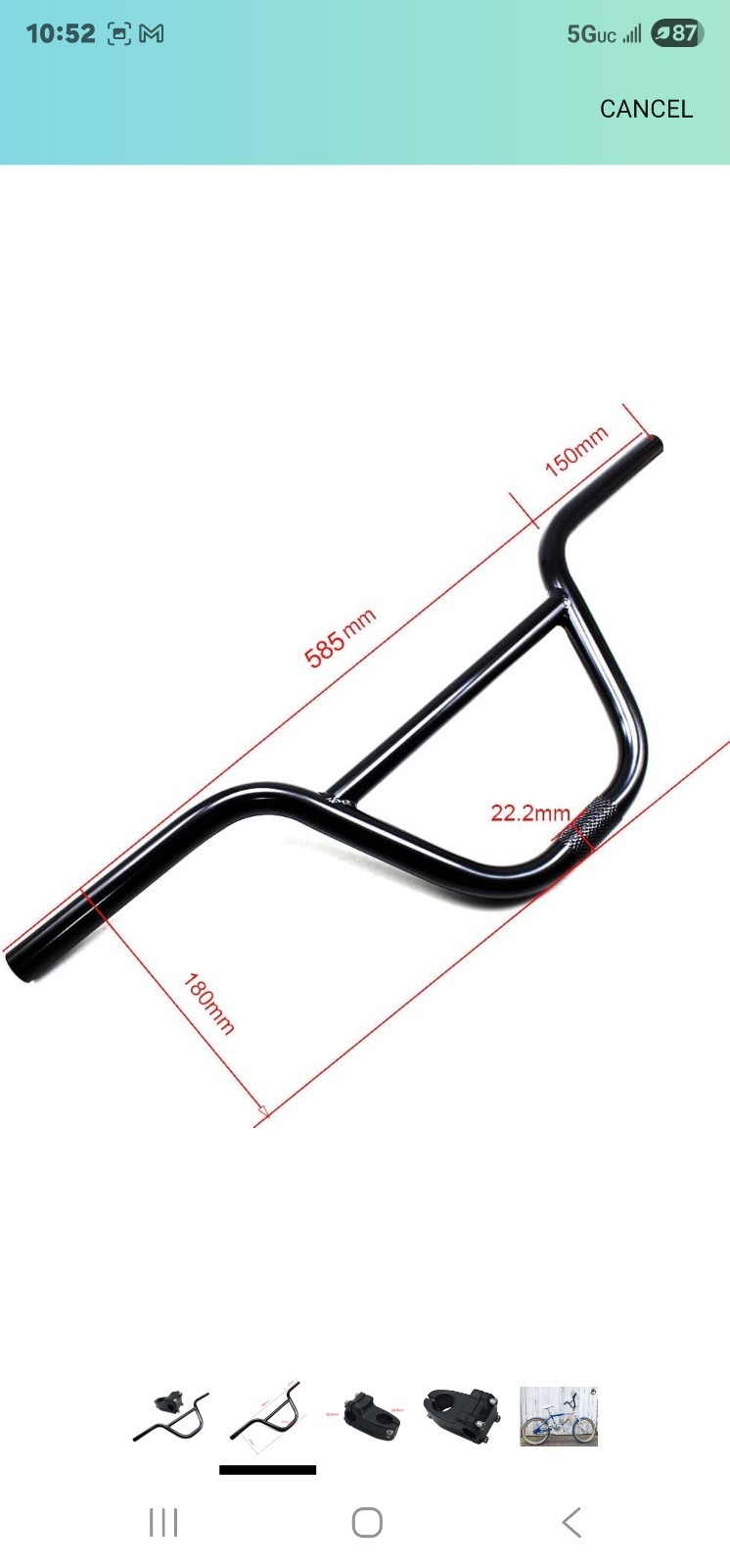 BMX Handlebar with Stem Swallow Shaped High-Carbon Steel 585mm 22.2mm Handle Bar
