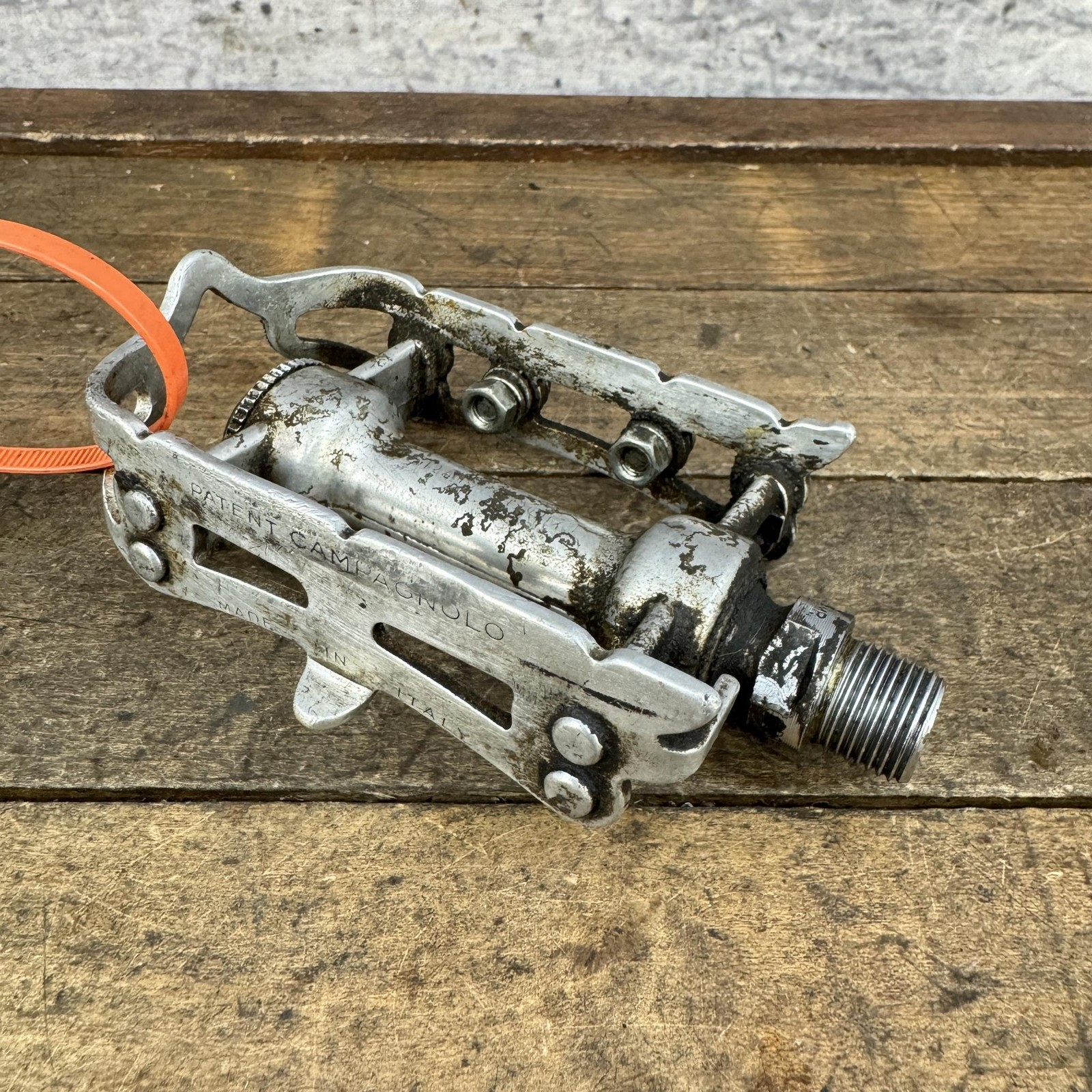 Vintage Campagnolo Gran Sport Bike Pedals 9/16 In Silver Platform Italy Scrapes