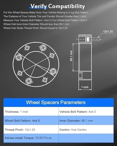 4X 4×4.5 Hub Centric Wheel Spacers Adapter 1 inch 25mm 4×114.3mm to 4×114.3mm