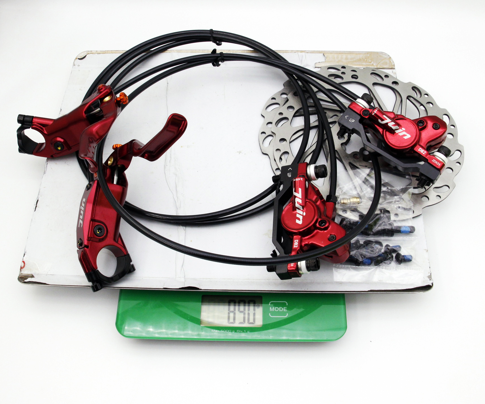 Red Juin Tech DB2 Mountain Bicycle Hydraulic Disc Brakes F/R Set w/ Rotors
