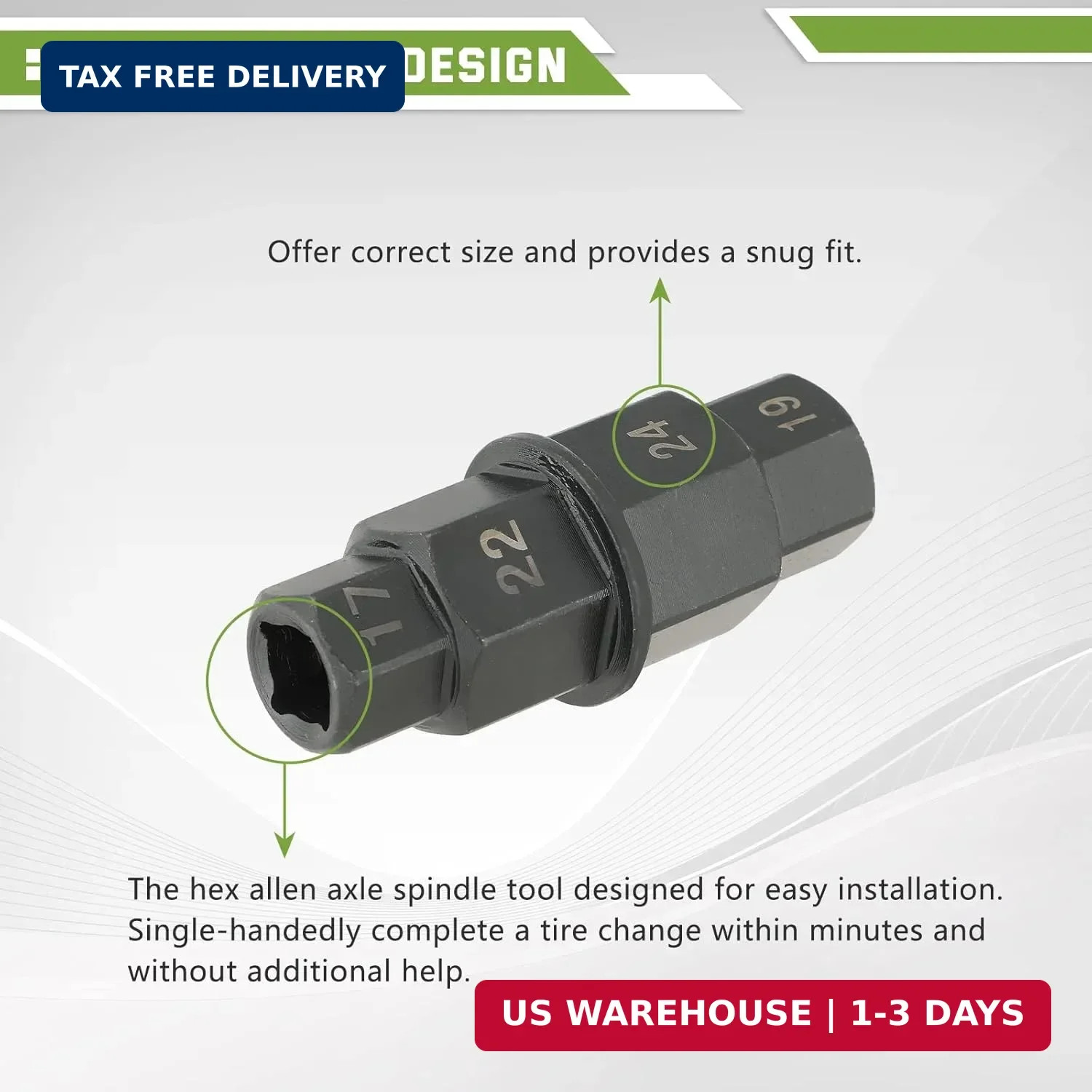 ATPEAM Hex Axle Tool – 17mm, 19mm, 22mm, 24mm 3/8″ Hex Allen Spindle Socket Adap