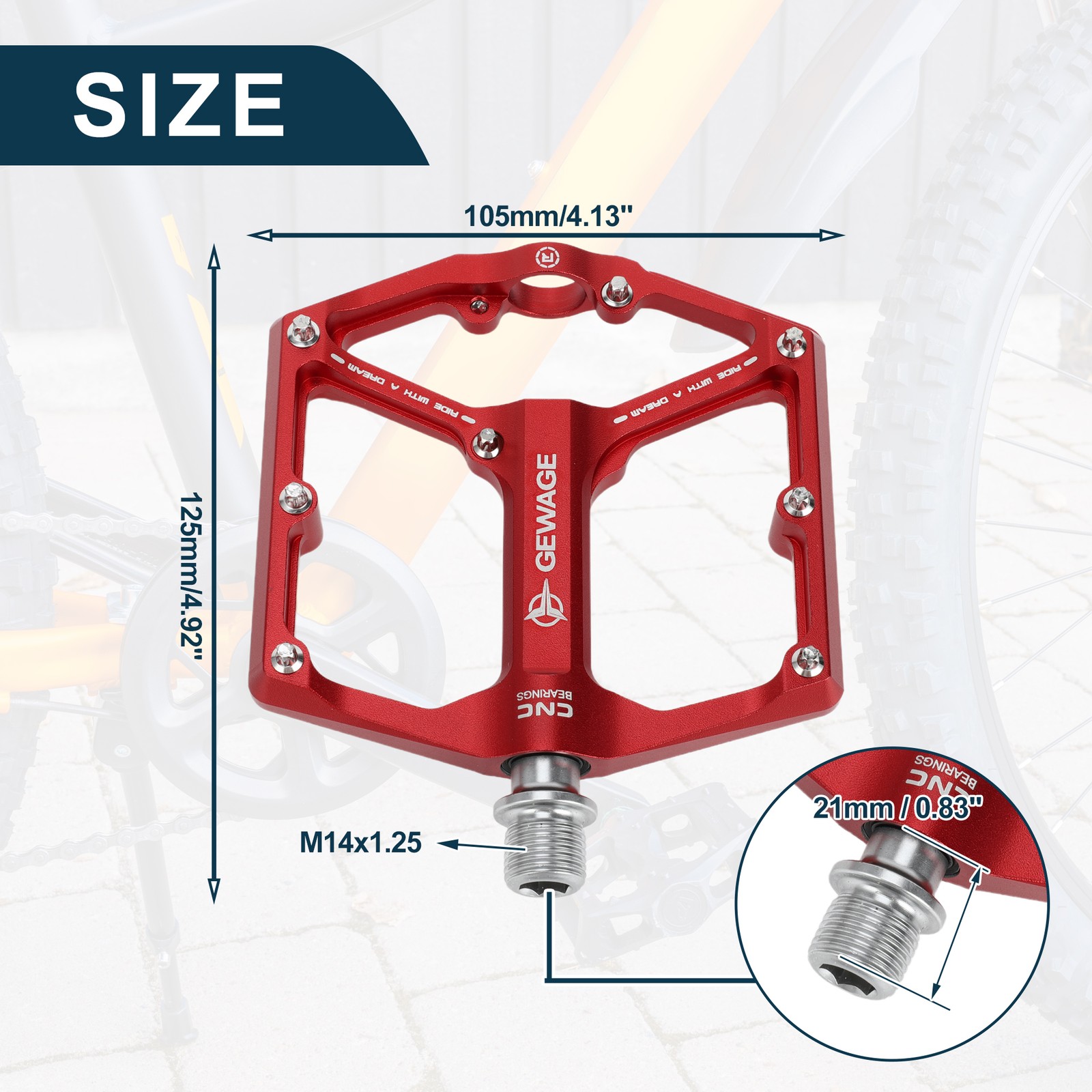 Bicycle Foot Peg Footrests Pedal Fit 9/16 Inch Axles Aluminum Alloy Red 1 Pair