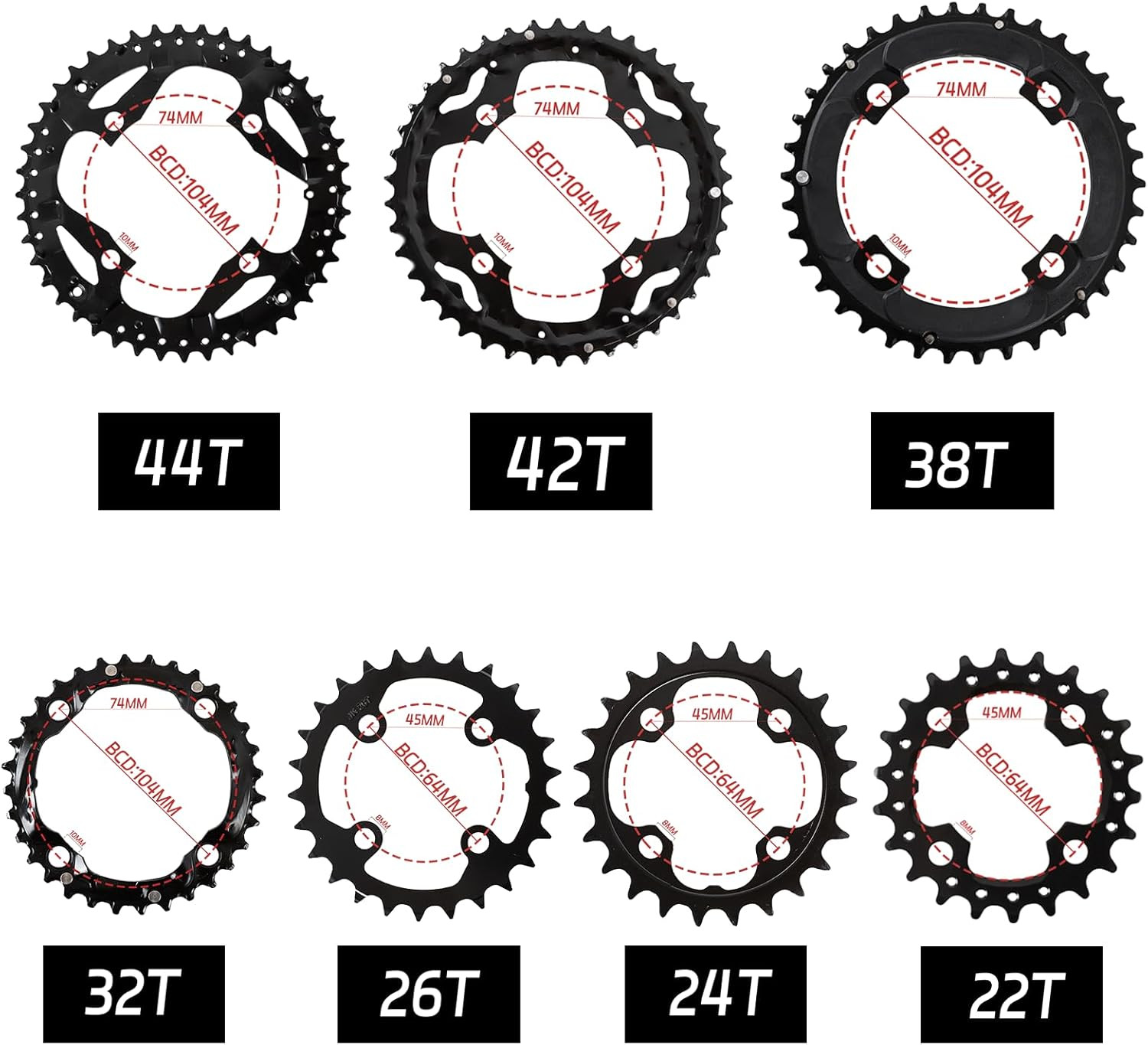64/104 BCD Bike Chainring Set with Pin, Steel CNC Alloy Double/Triple MTB Chainr