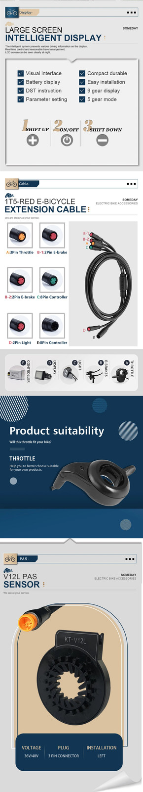 Ebike Three-Mode 17A-30A Sinewave Waterproof Controlle 24V-48V 250W-1000W Motor