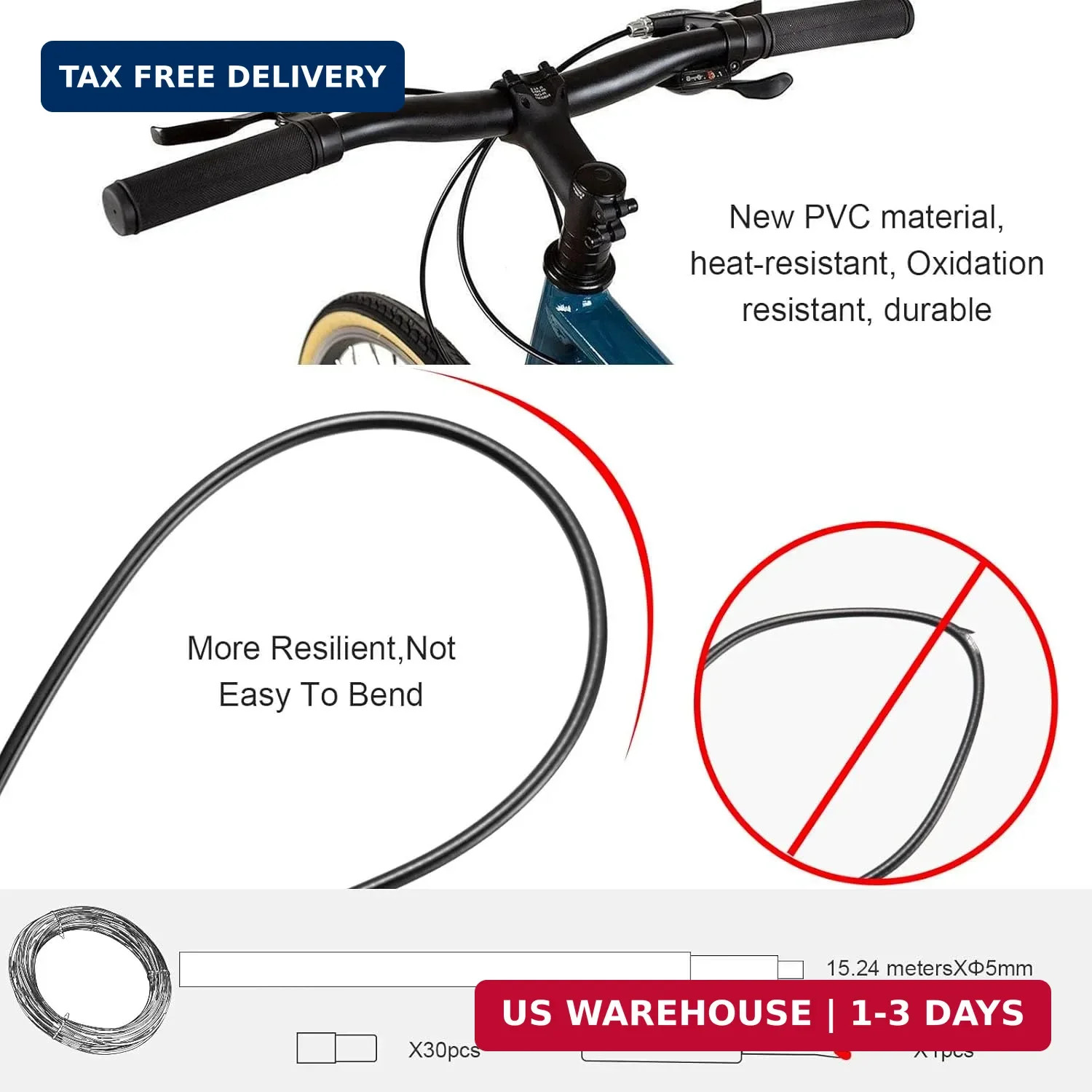 5mm x 50ft Bicycle / Bike Lined Brake Cable Housing, Black – Housing Only