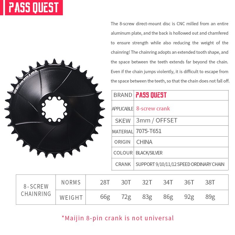 PASS QUEST Direct Mount Chainring 3MM OFFSET For 8-bolt Crank 28-38T