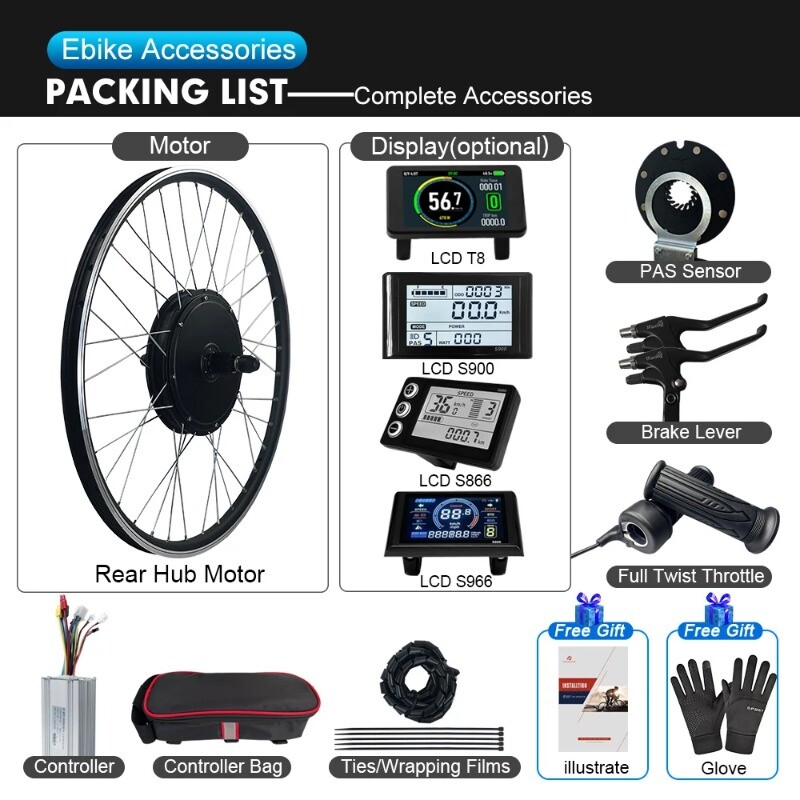 48V 1500W MTB EBike Conversion Kit Rear Cassette Hub Motor Wheel Dropout 142mm