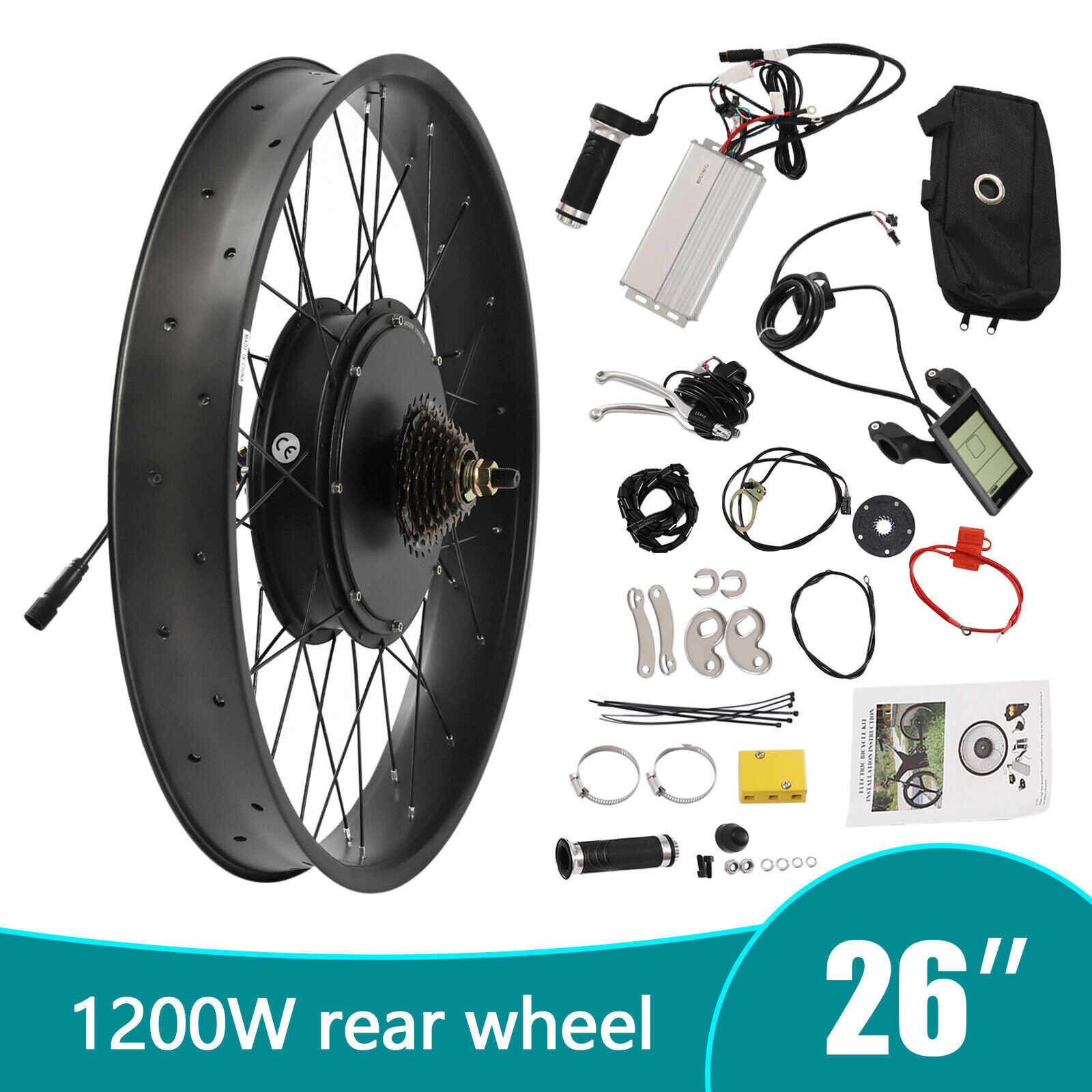 Fat Tire Electric Bicycle Motor 26″ 1200W E-Bike Rear Wheel LCD Conversion Kit