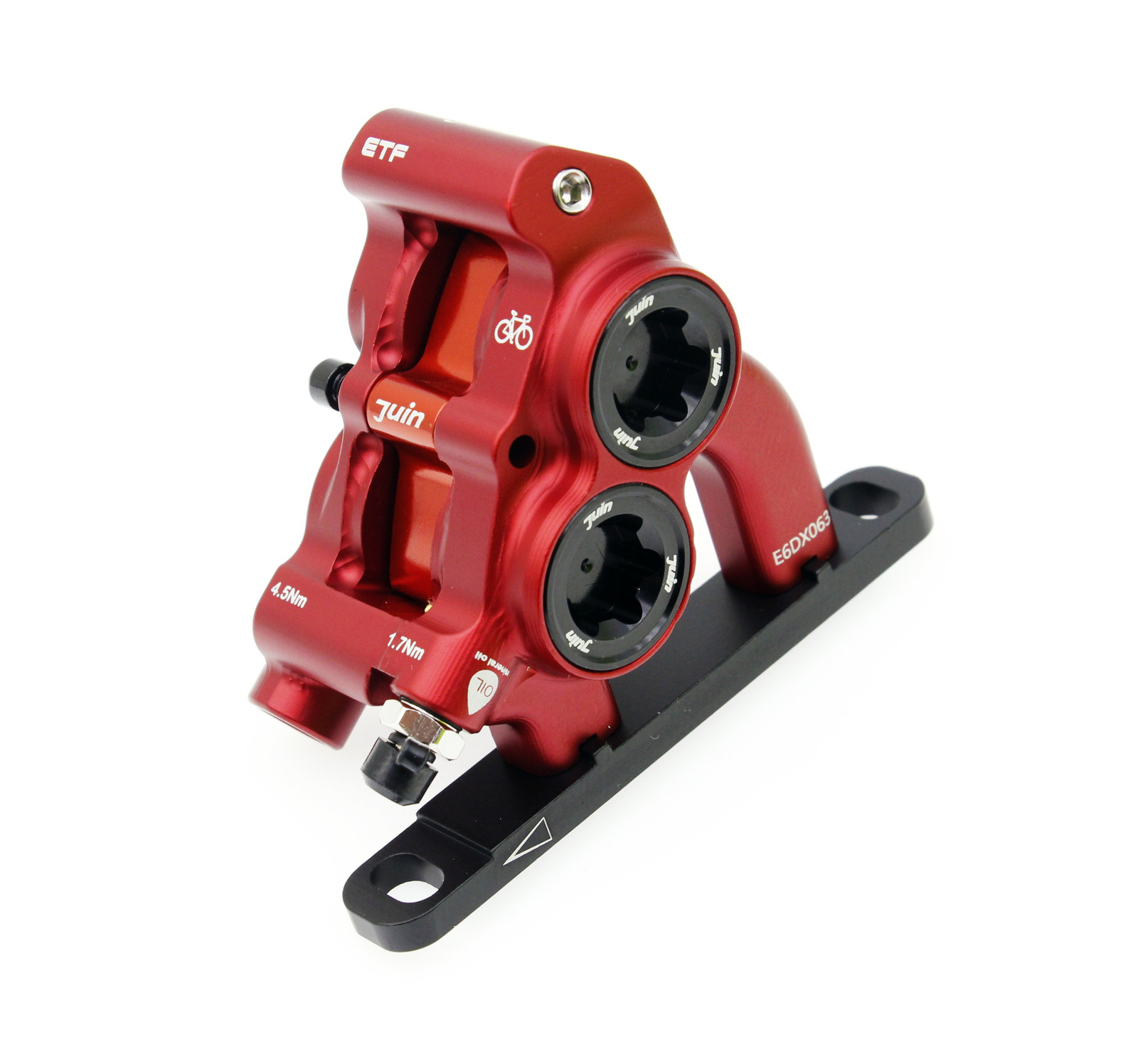 Red Juin Tech ETF 4-Piston Flat Mount Hydraulic Brake Fit Shimano 160/140mm Road