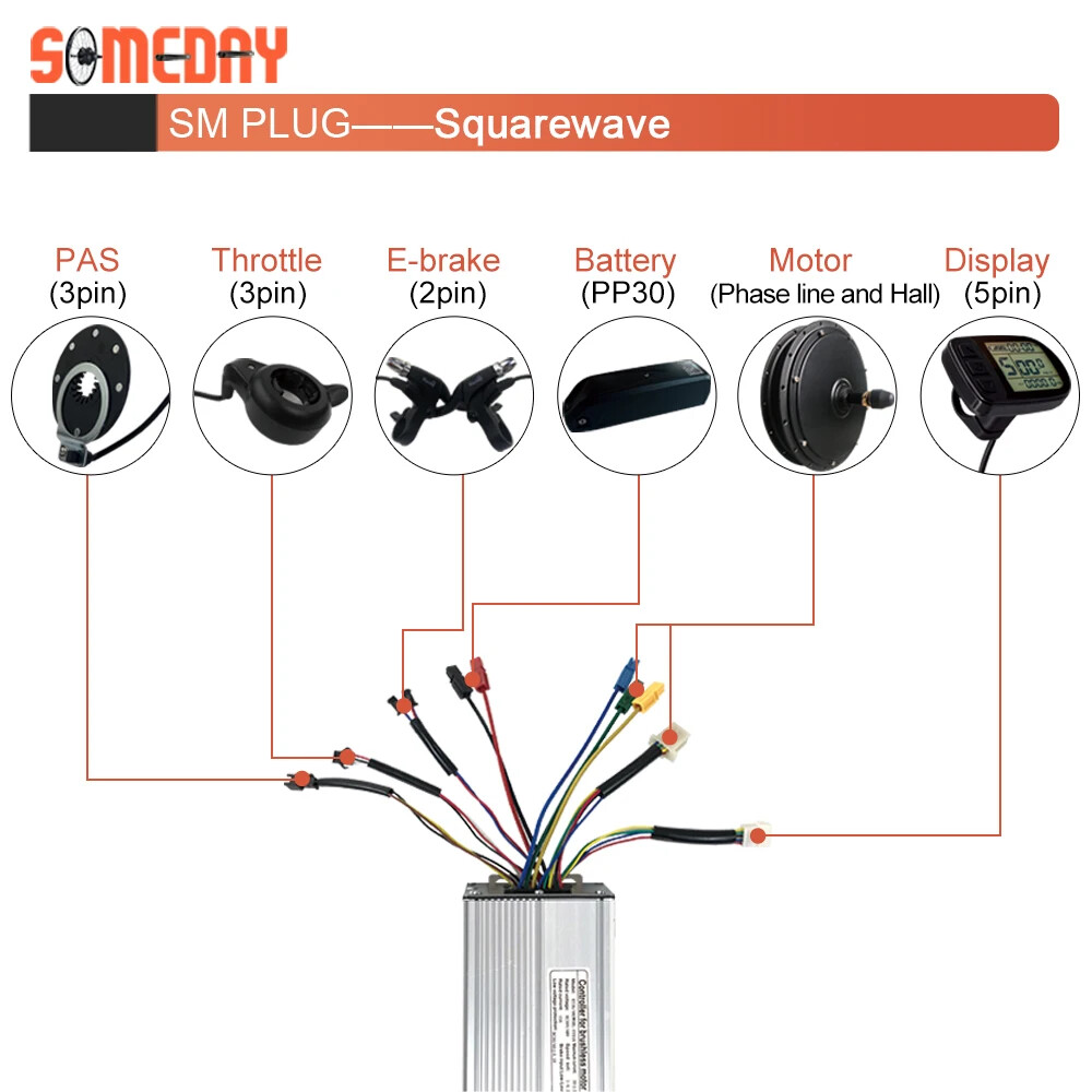 Electric Bike Controller 48V 1000W 30A Brushless Sinewave Controller with Light