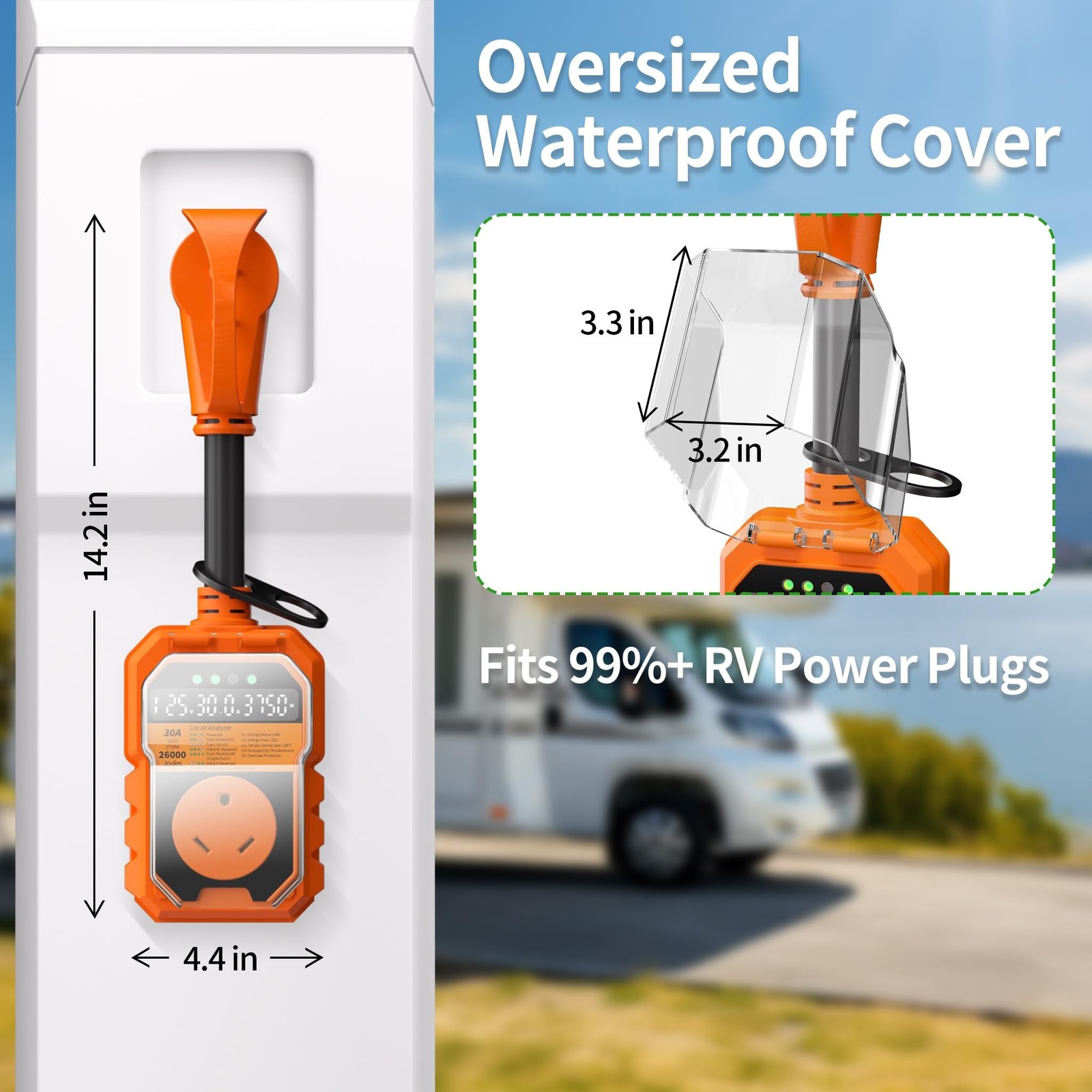 30 Amp RV Surge Protector 26000J Overload Auto Shutoff & Manual Reset | LED D…