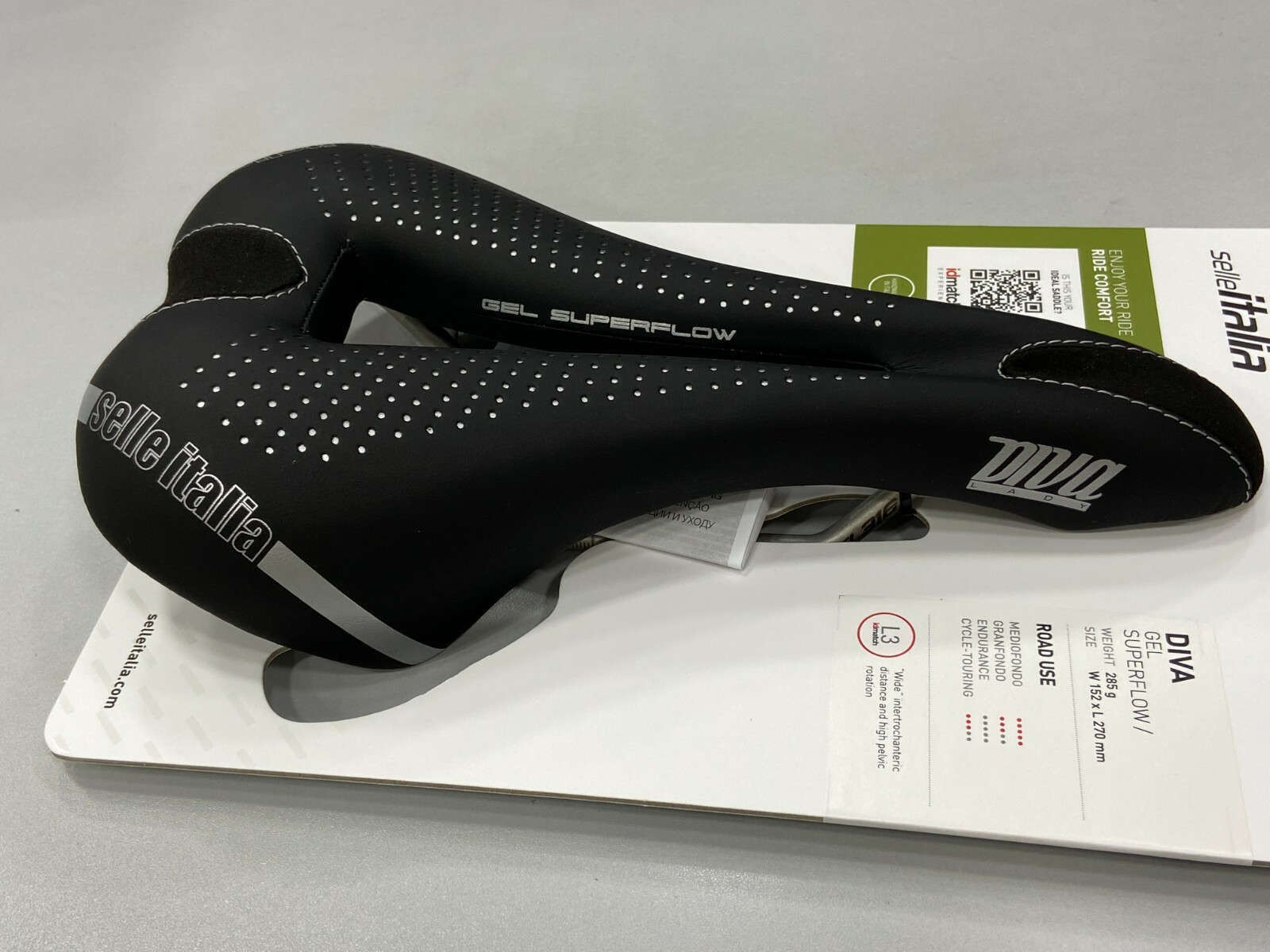 Selle Italia Diva Gel Superflow TI 316 Rail L3 152x270mm (Lady) Saddle (Black)