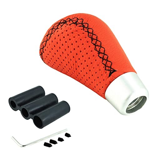 5 Speed Shift Knob, Leather Gear Shifter Knob Alloy Shifting Lever Head Red