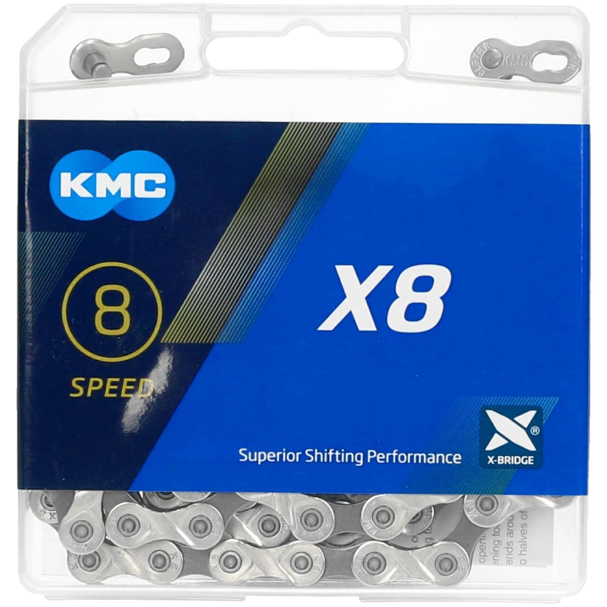 KMC X8-116L NP/BK 8 Speed Bicycle Chain – 1/2 x 11/128 inch, 116 Links