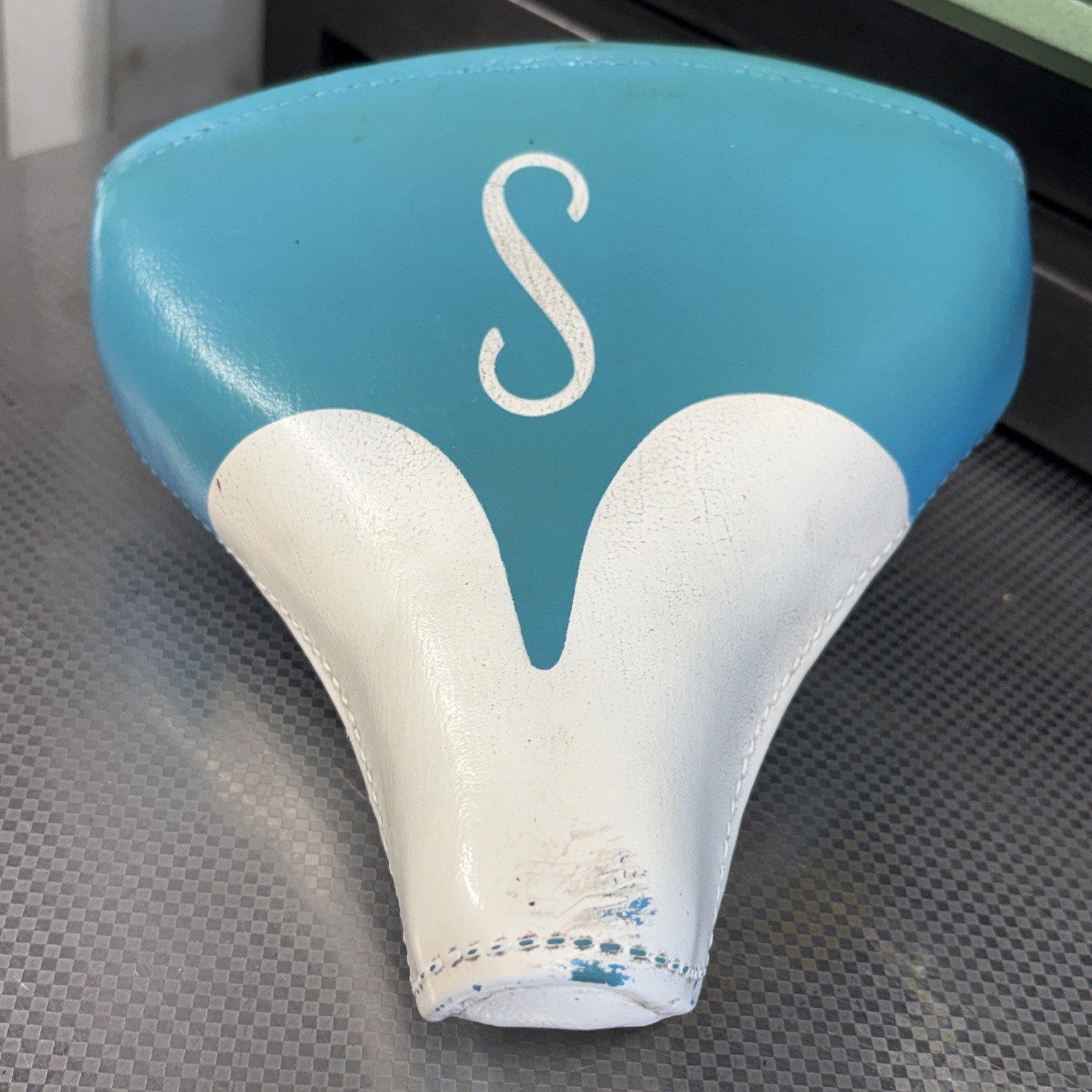 Vtg Schwinn Mesinger USA S Seat Bicycle Saddle Teal Typhoon Racer Collegiate