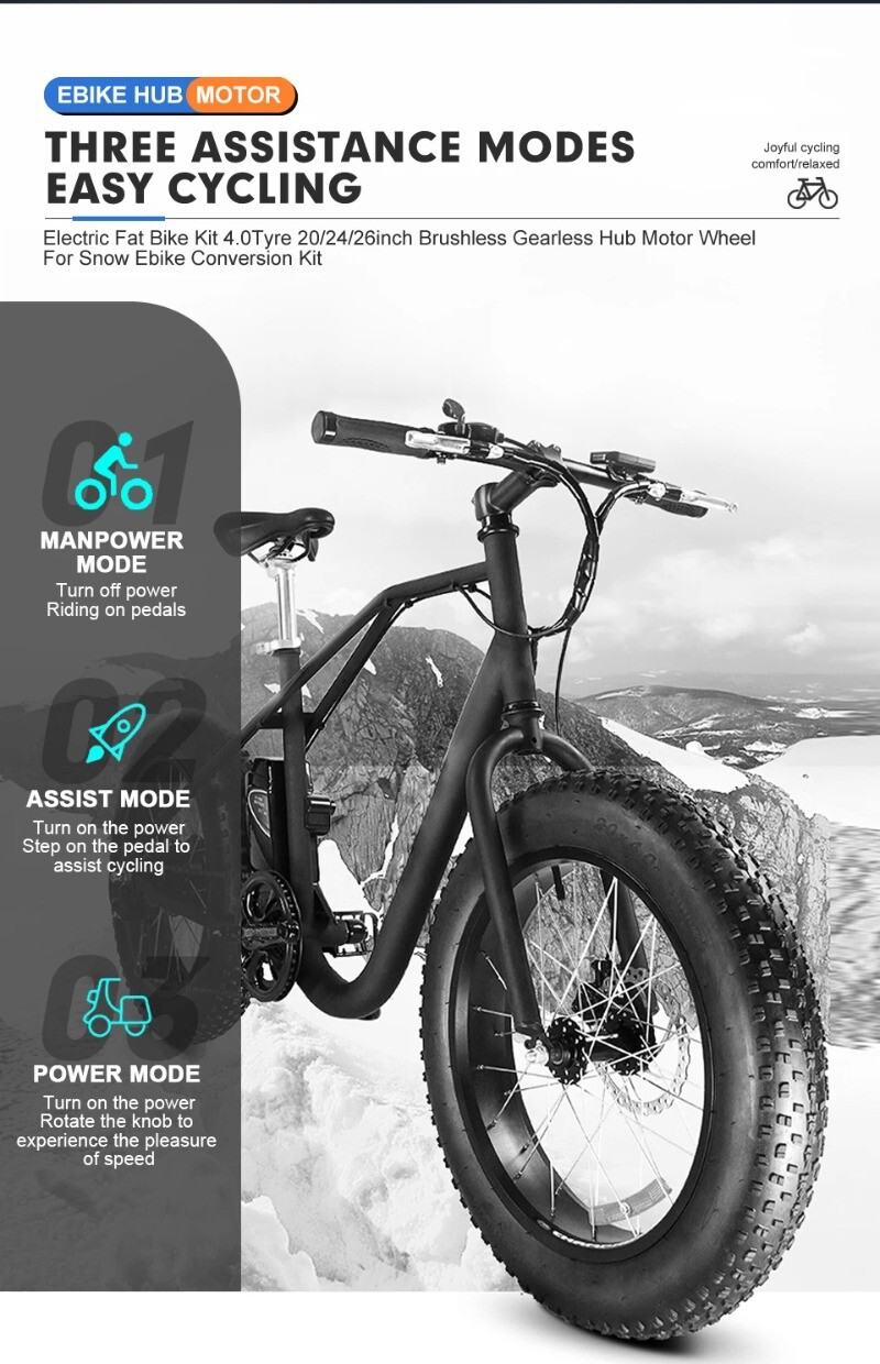48V 2000W 20/24/26In Snow Electric Bike Fat Rear Rotate Hub Motor Dropout 190MM