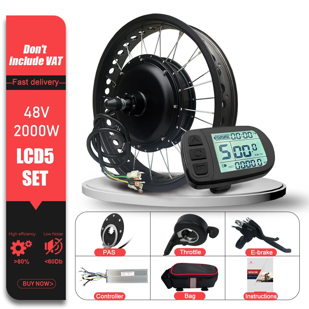 48V 2000W Snow E-bike Conversion Kit 4.0 Tyre Rear Cassette Hub Motor Wheel