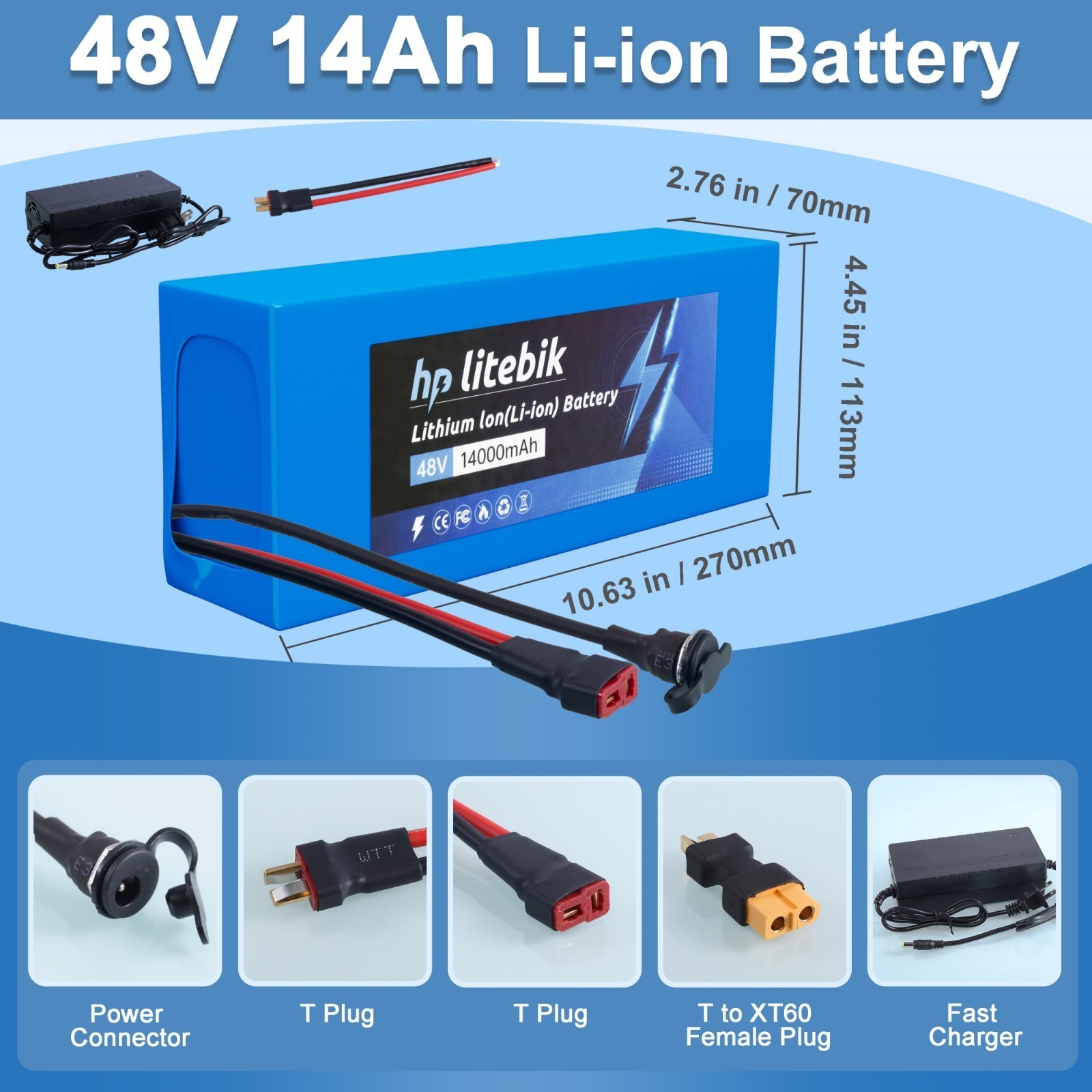 48V 14Ah Lithium Ebike Battery for 100W-1000W Electric Bicycle Bike with 30A BMS