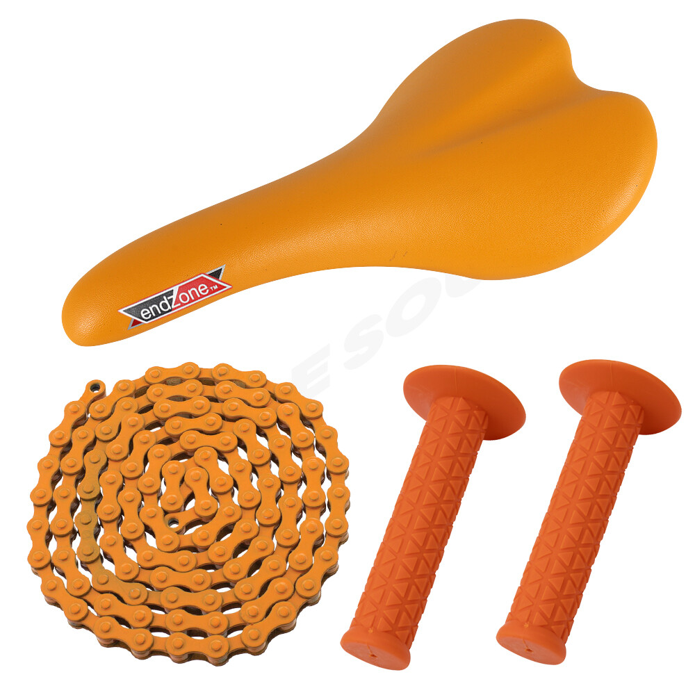 PRO+ PACKAGE DEAL: BICYCLE SEAT GRIPS CHAIN BMX ROAD FIXIE MTB BIKES ORANGE