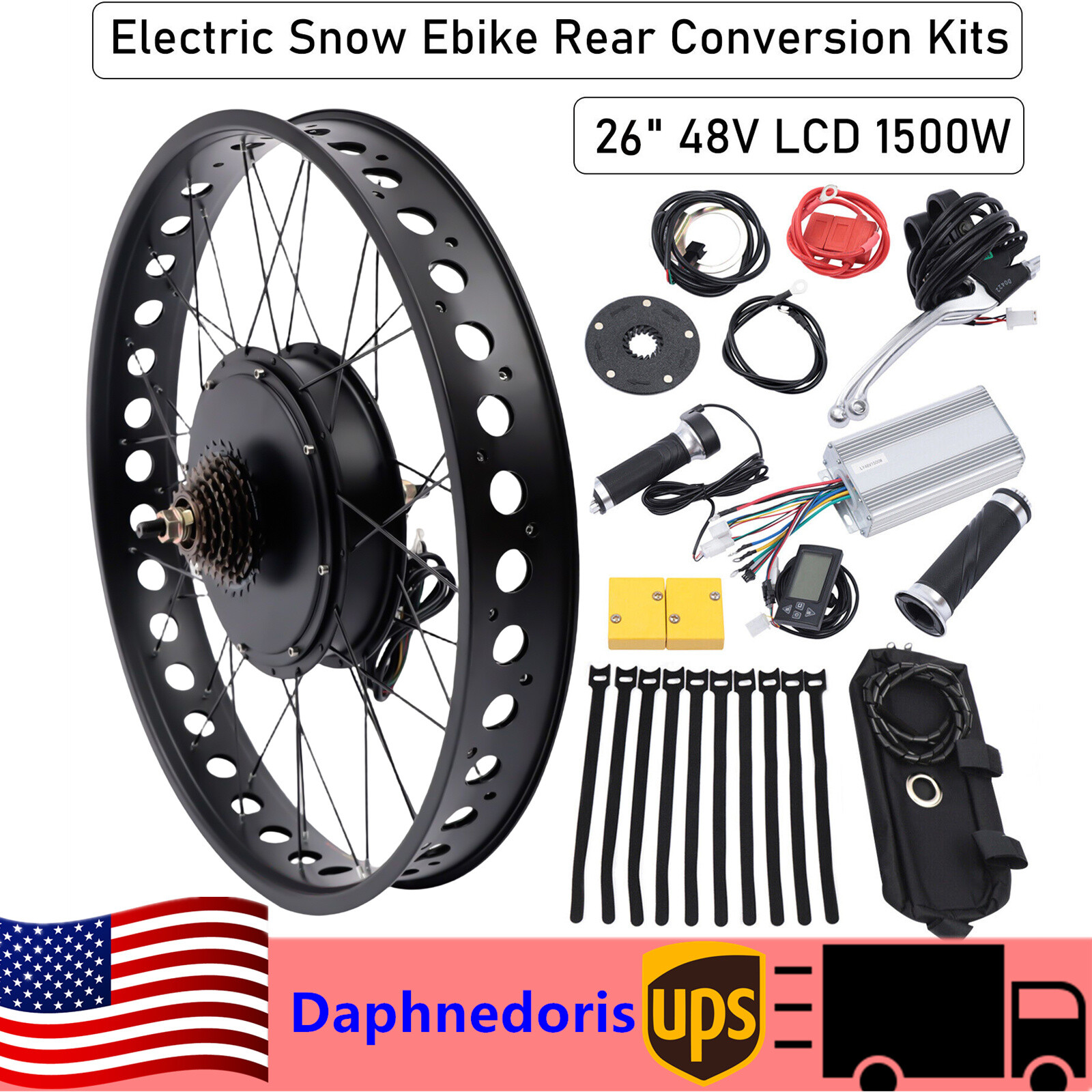 Ebike Fat Tire Bicycle Rear Hub Motor Conversion Snow Wheel Kit For 26″48V 1500W