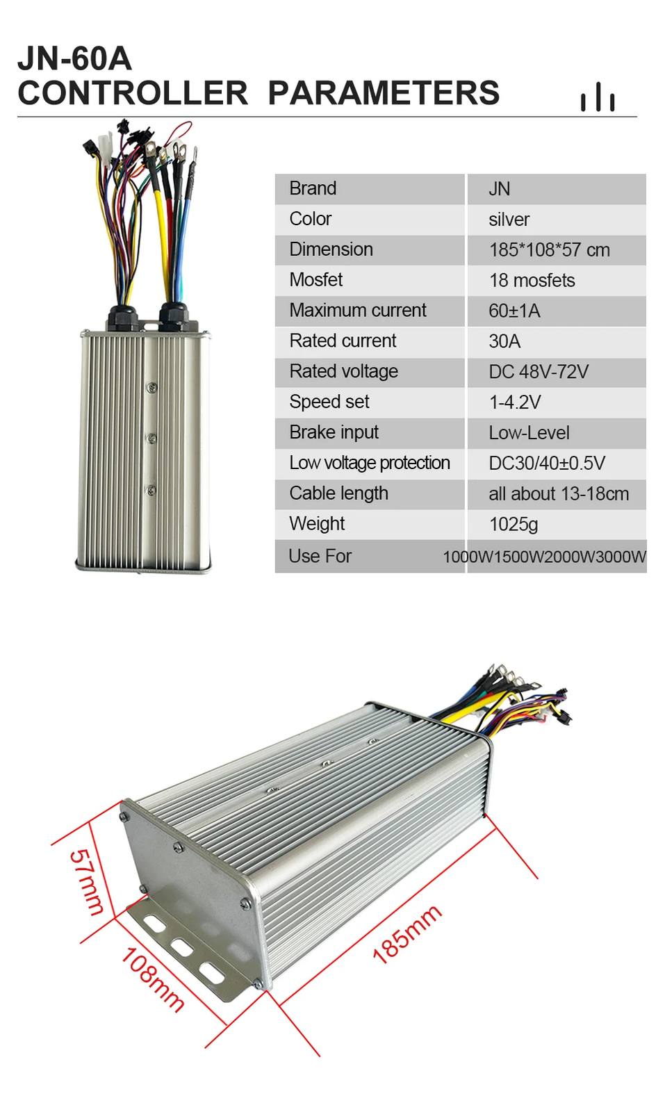 60A Sinewave Dual Mode Controller 48V 52V 60V 72V for 1000W-3000W Hub Motor