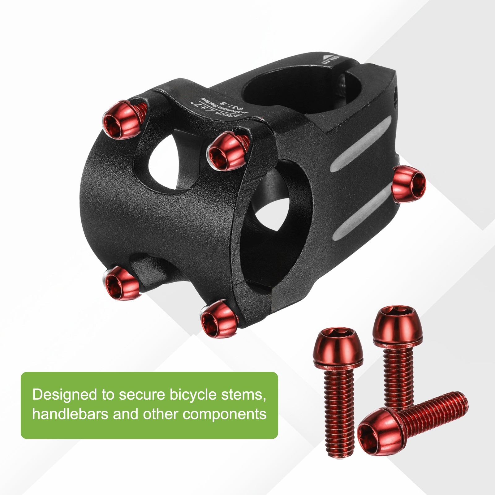 M6 x 20mm Bike Stem Bolts, 6pcs Tapered Bolts Screws for Bicycle Stem, Red