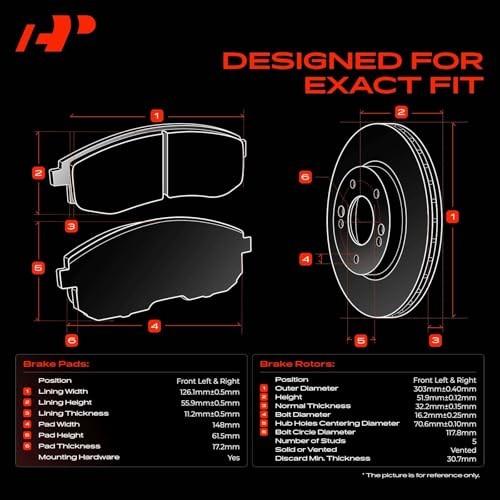 11.93 inch (303mm) Front Brake Rotors and Ceramic Pads Kit | Front Vented