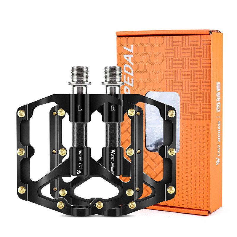 WEST BIKING Bike Pedals Carbon Fiber Axle 3 Bearing Bicycle Pedals Black a Pair