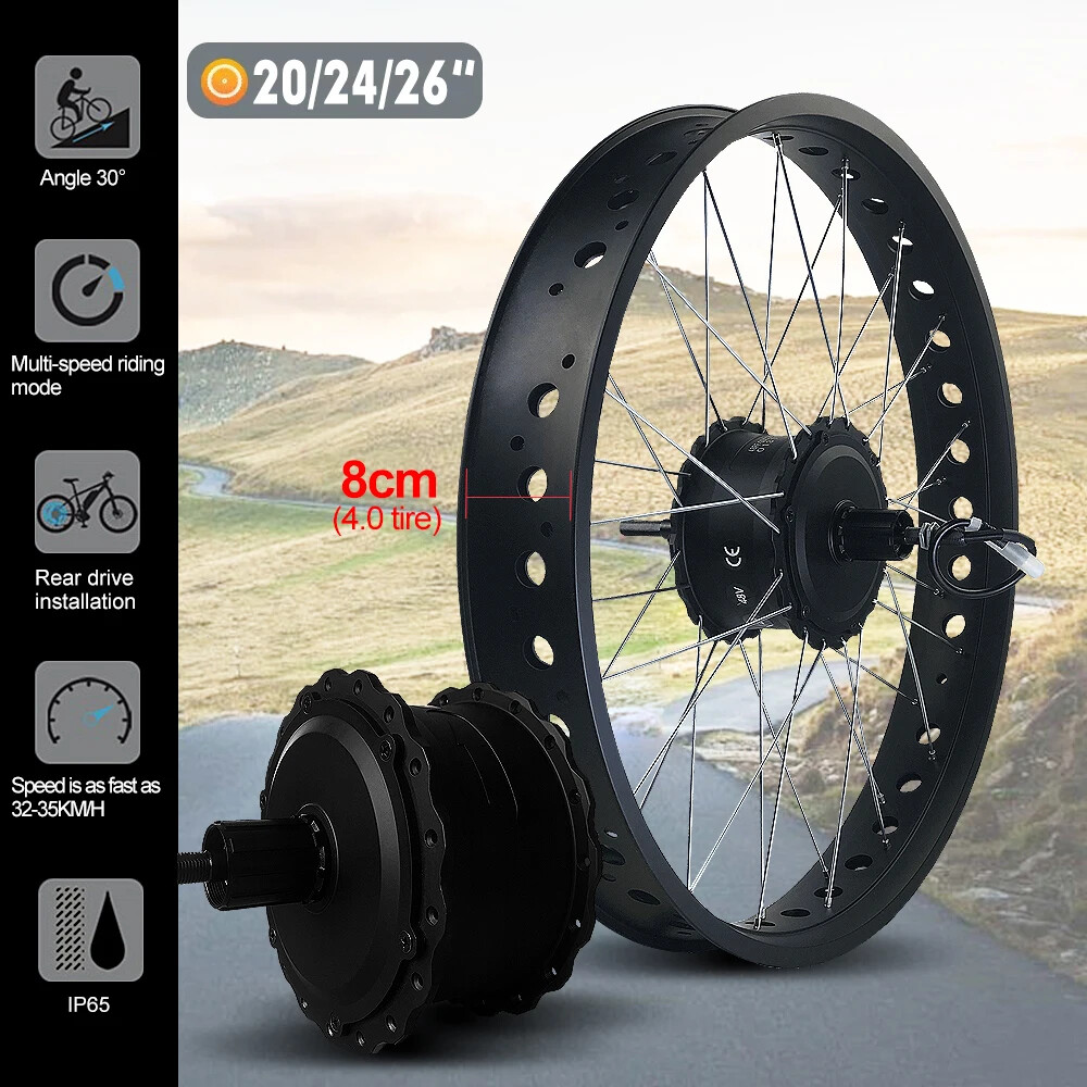 36V 48V 500W 20 24 26er Snow Fat E-bike Rear Cassette Hub Motor Conversion Kit