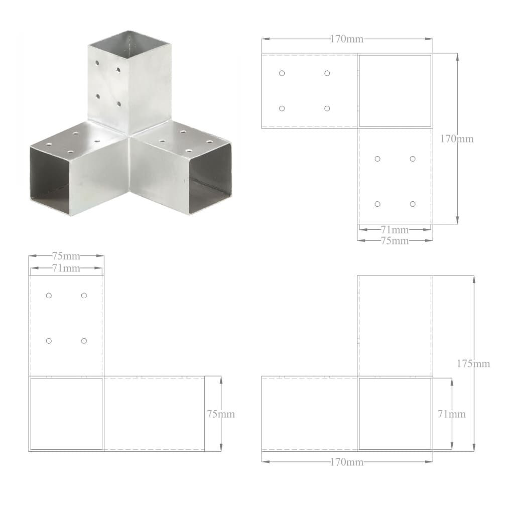 Pfostenverbinder Y-Form Verzinktes Metall 71 X 71 Mm