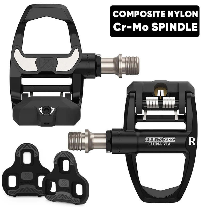 Road BIke Self-locking Clipless Pedals Nylon/Carbon Fiber Lock Pedal with Cleats