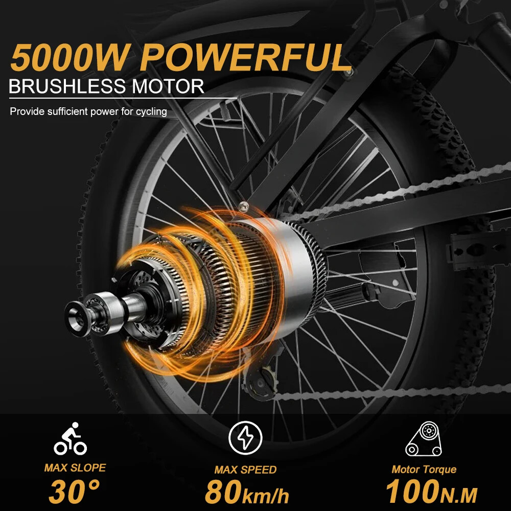 72V 5000W Snow Fat Electric Bike 20/24/26inch Brushless Non-gear Rear Hub Motor