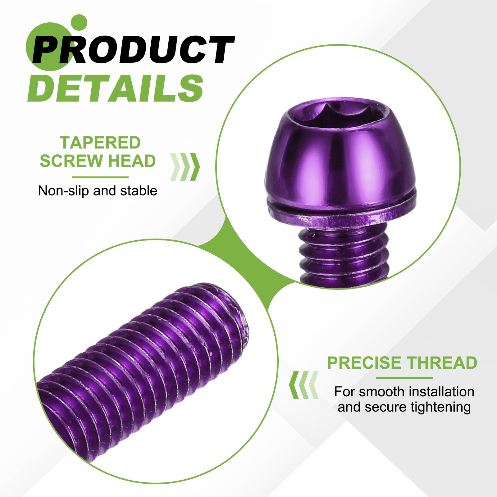 M6 x 20mm Bike Stem Bolts, 6pcs Tapered Bolts Screws for Bicycle Stem, Purple