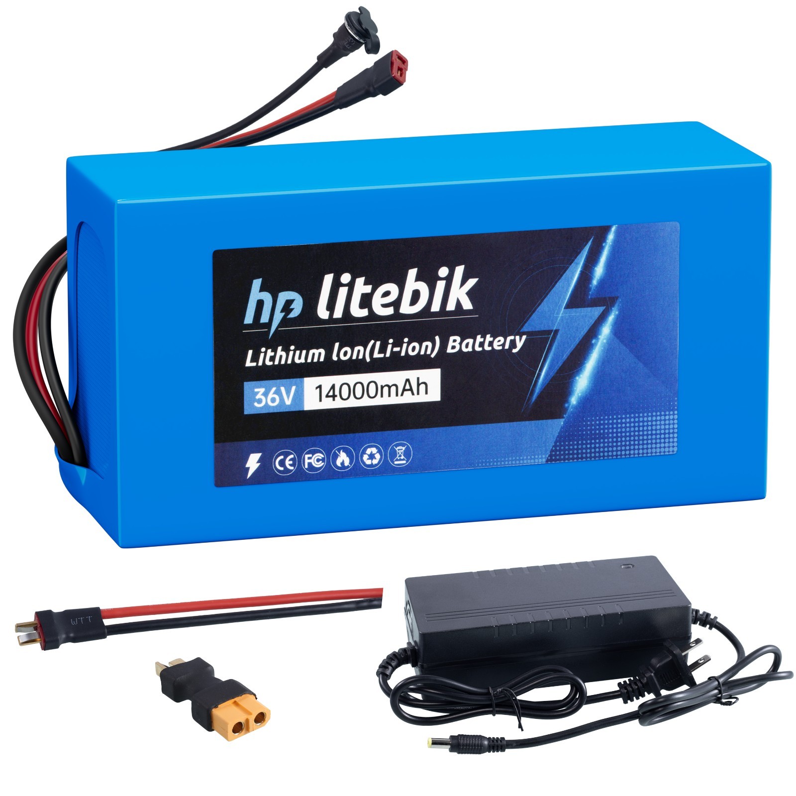 36V electric bicycle lithium battery w/ XT60 Female Plug for Bike 50-1000W Motor