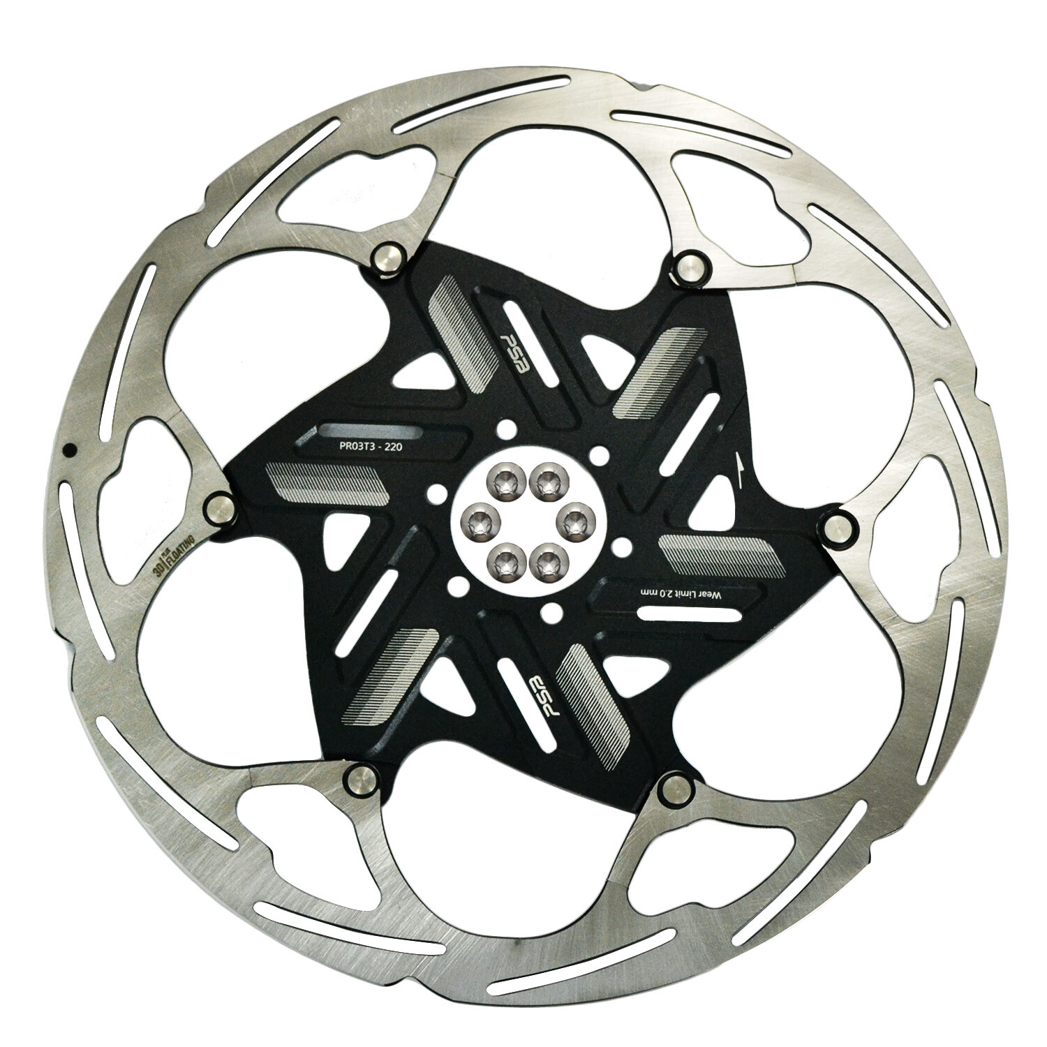 PSB PR03 3D Floating Plus DHR and E-MTB Only 2.3mm Disc Brake Rotor 6-Bolt 220mm