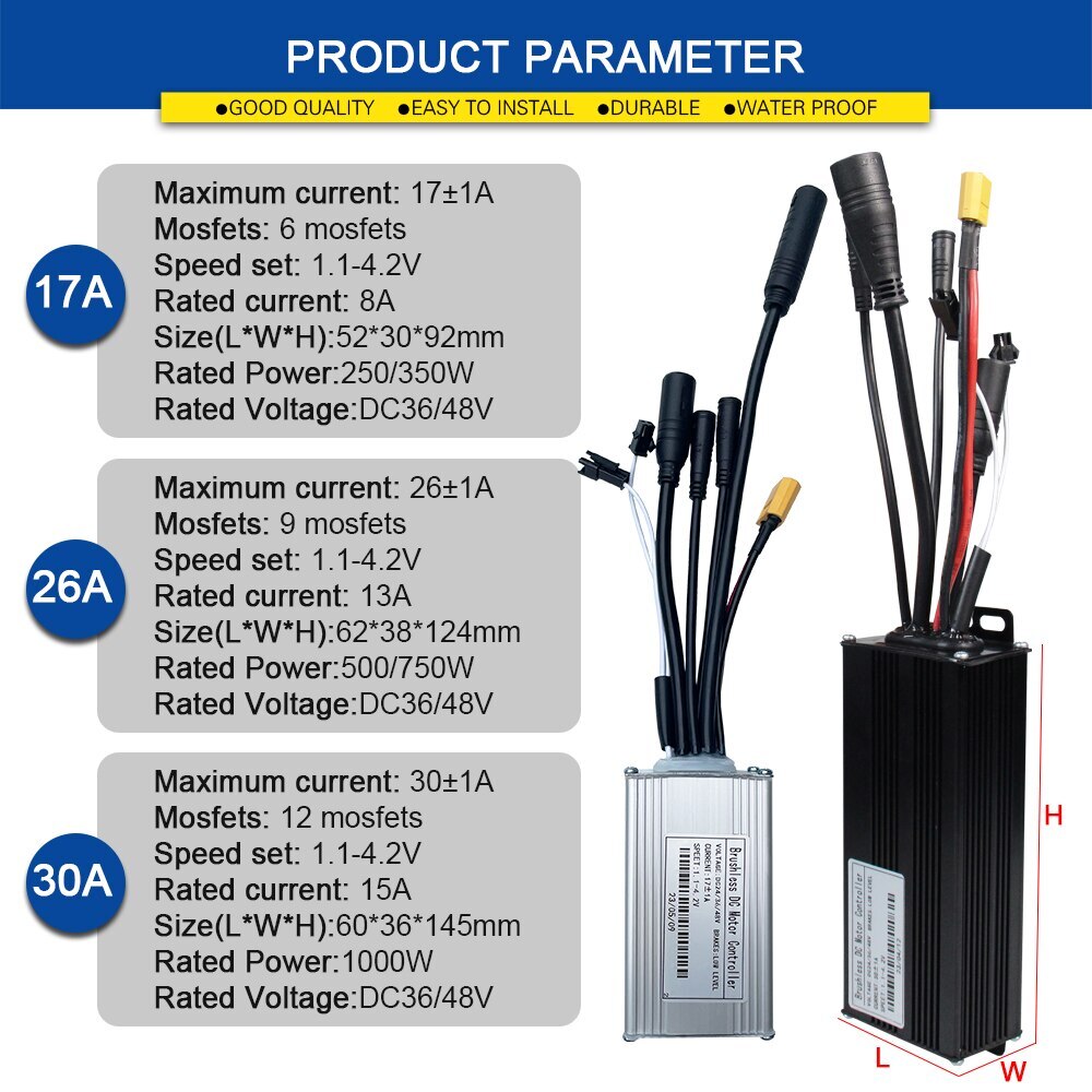 E-bike Sine Wave Waterproof Controller 36V/48V 17A 26A 30A with LCD S866 Display