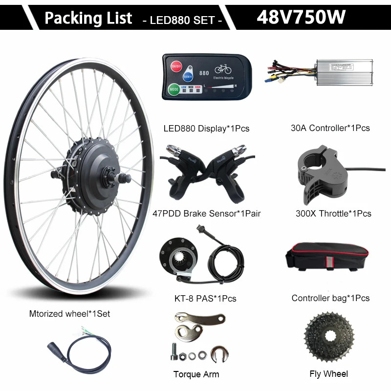 48V750W EBIKE Conversion Kit Rear Cassette Motor Wheel For Bicycle 20 29in 700C