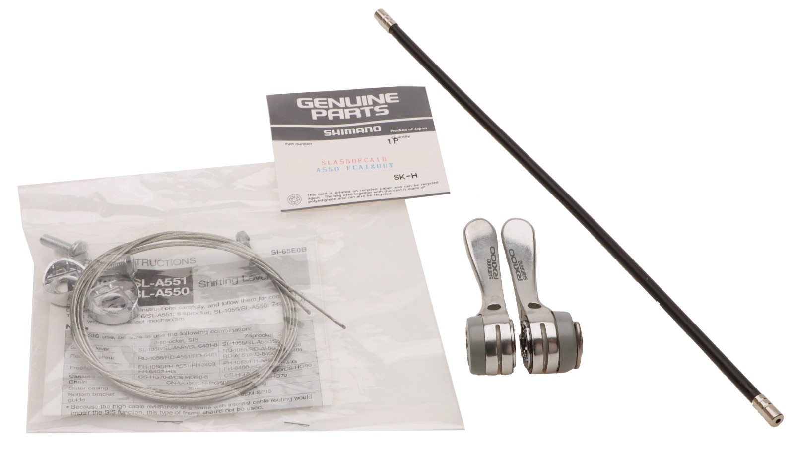 Shimano RX-100 SL-A550 Shift Lever w/ Cables 2x7s Silver NOS NEW