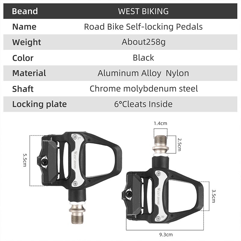 WEST BIKING DU Sealed Bearing SPD Road Bike Bicycle Clipless Pedals 6°Cleats