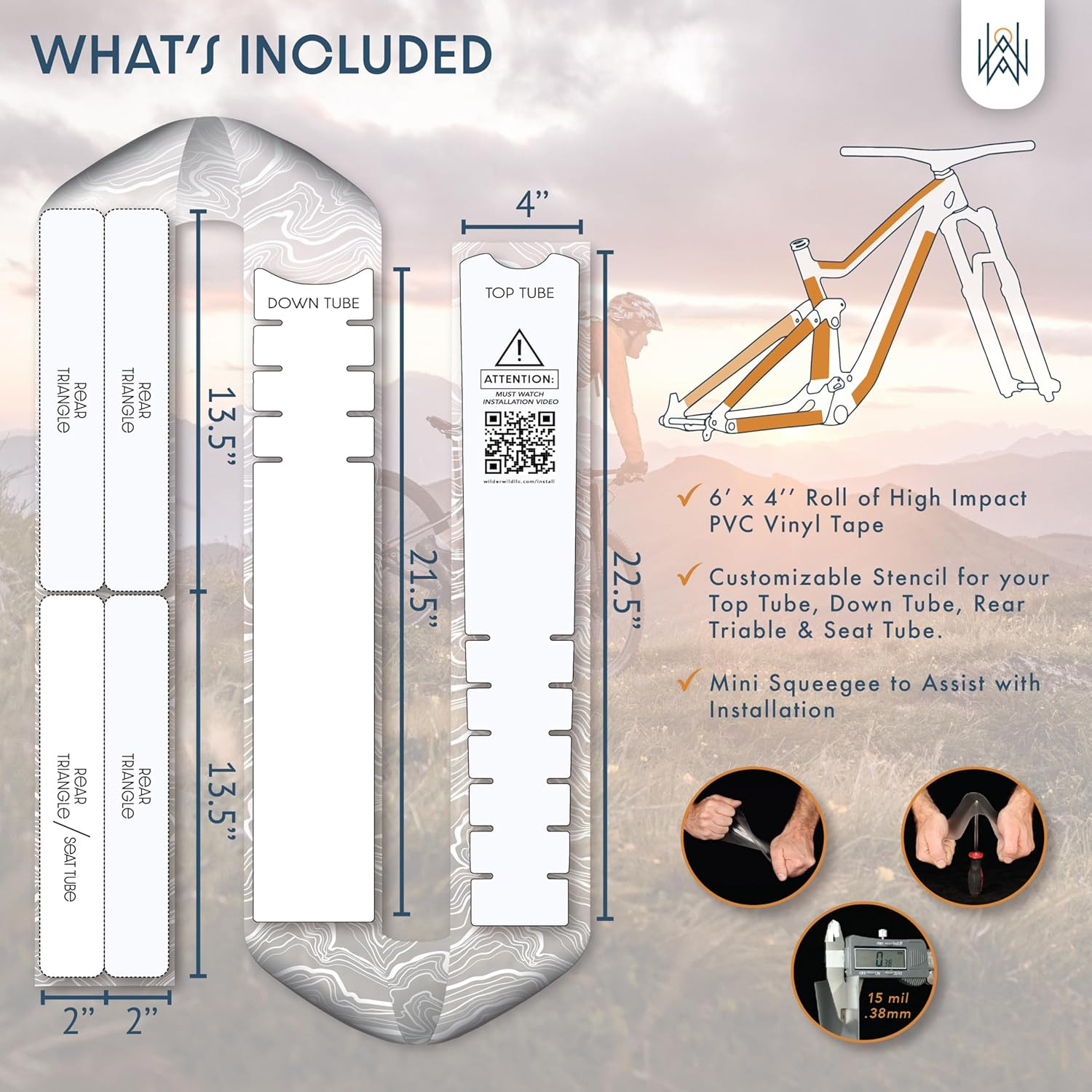 Bike Frame Protection Tape- High Impact Clear Vinyl Wrap Includes Tool (4”X72) B