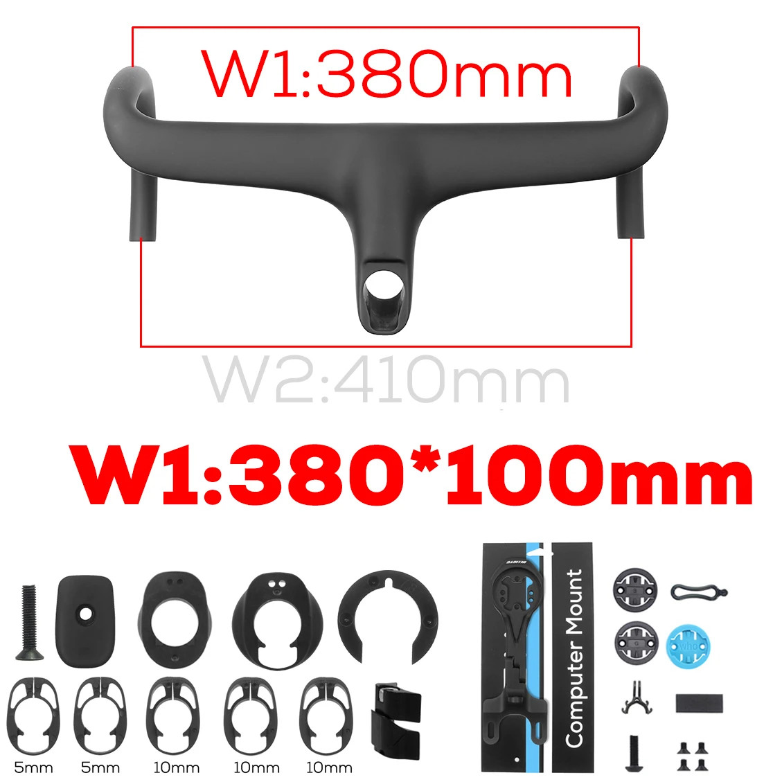 Road Bike Carbon Fiber Integrated Handlebar Cockpit for 360mm with Mount Spacers