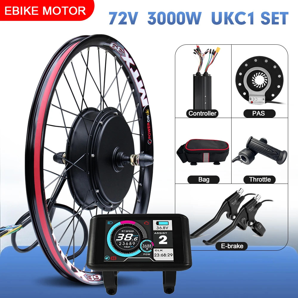 MTX Ebike Kit 72V 3000W 105kmh Max Speed 20-29inch Brushless Rear Hub Motor